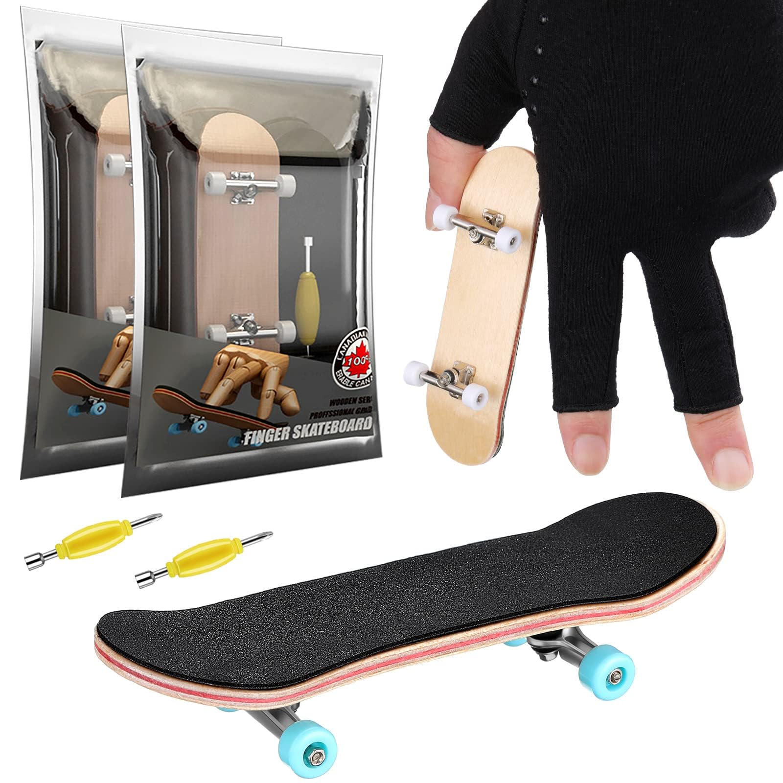 NALACAL 2-Pack Wooden Mini Finger Skateboard Park Set with Screwdriver - Professional Fingerboard Kit for Teens and Adults - Novelty Fingertip Movement Toys