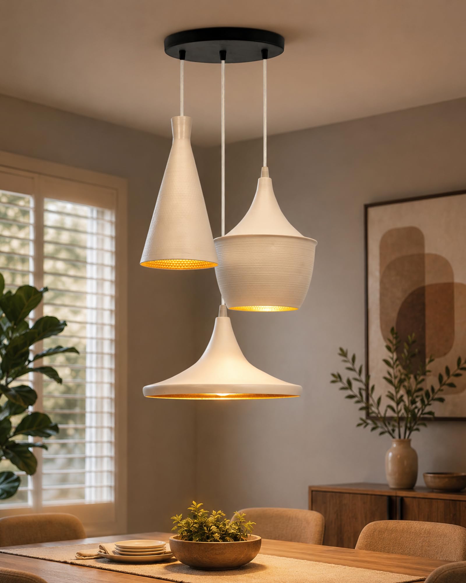 Homesake ® E26/E27 Single Head Metal Shade Pendant and Vintage Hanging Ceiling Light, Black Set of 2, Bulb NOT Included (Tulip Cluster White).-image-8