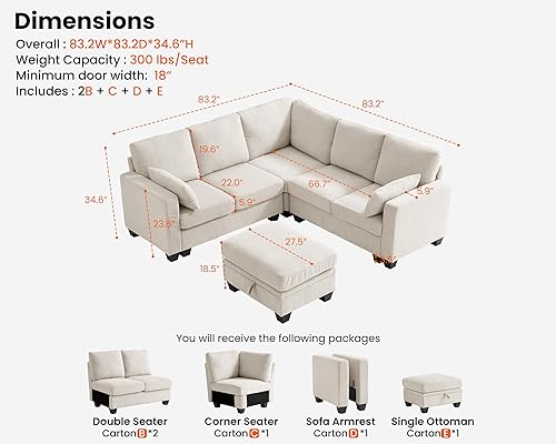 Miniatura 2 de CHIC HOUSE - Sofá seccional modular | Sofá cama de gamuza en forma de L, sofá cama convertible en forma de U con chaise y otomano de almacenamiento