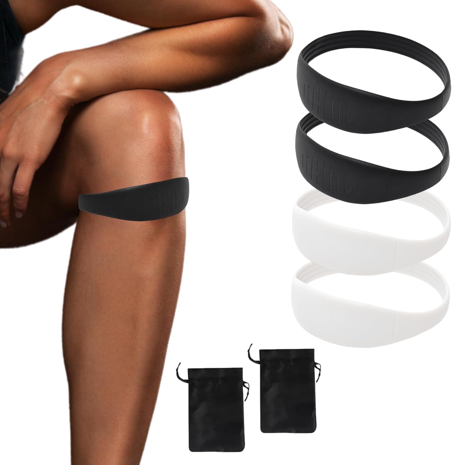 COOLSET Knee Bands, 4 Pack Knee Strap Patella Tendon Support for Tendonitis Pain Relief, Non-Slip Patella Bands, Jumpers Knee Brace for Men, Women, Youth w/Travel Bags (Black/White)