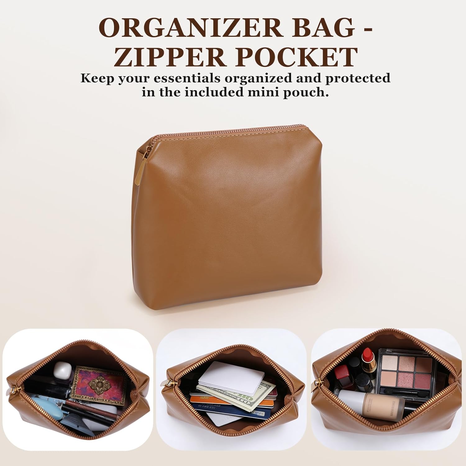 Women Large Tote Bag, Faux Suede Shoulder Tote with Top Handle, Magnetic Closure, Carryall with Makeup Pouch for Work Daily - Image 6