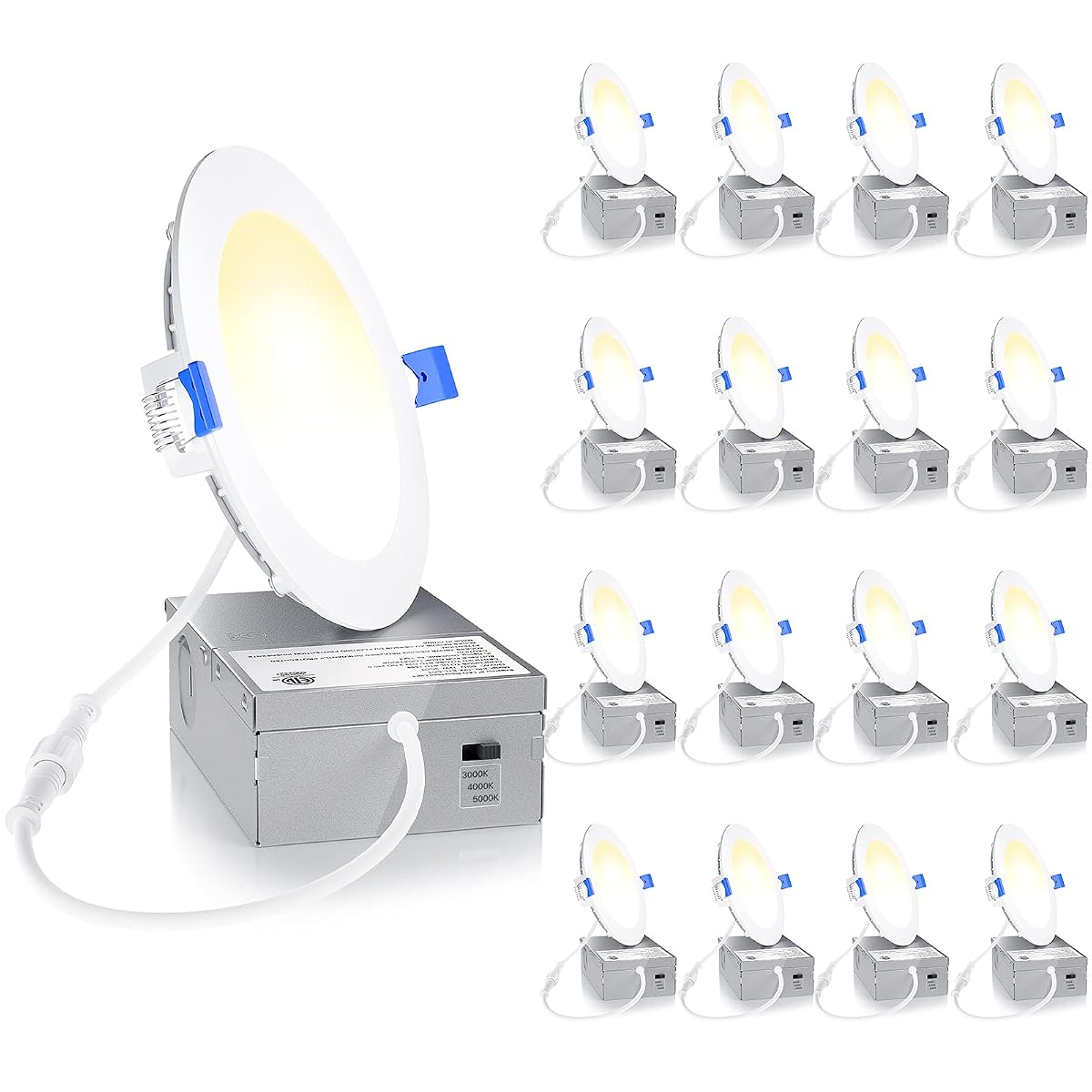 Ensenior 16 Pack Ultra-Thin Led Recessed Lighting 4 Inch 3Cct With Junction