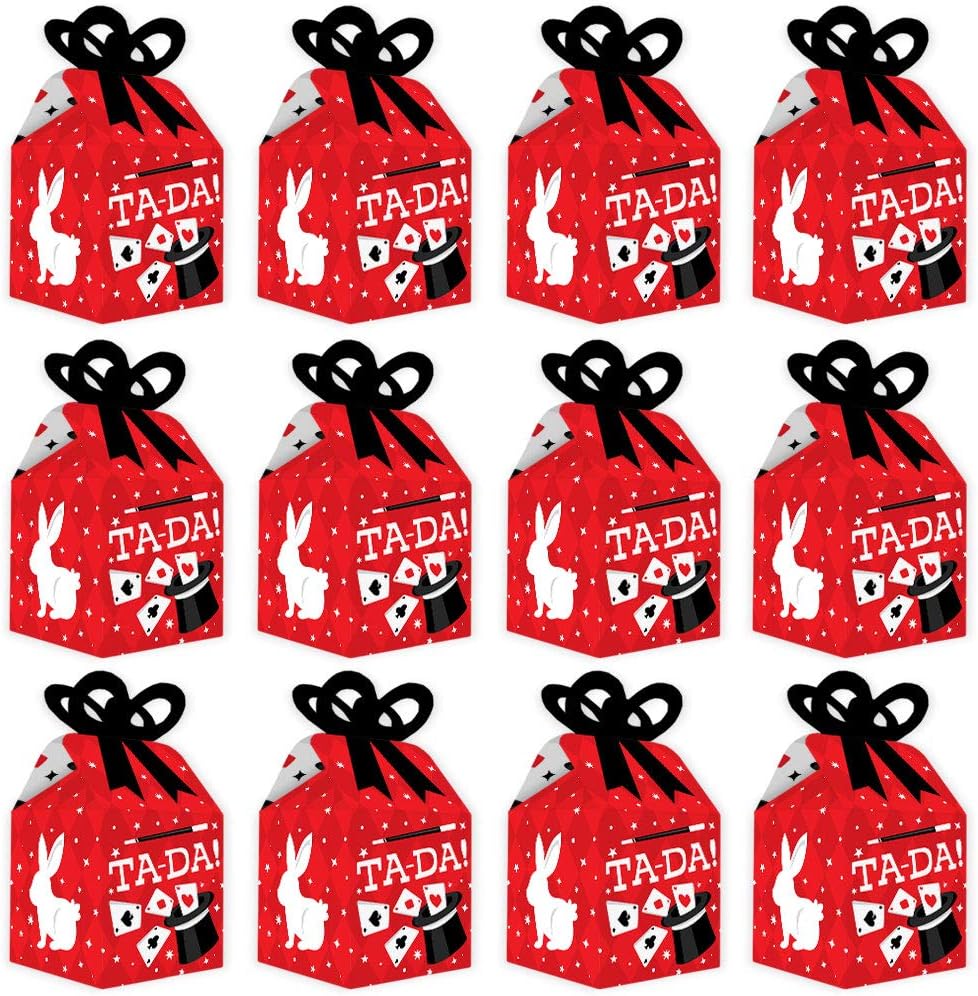 Big Dot of Happiness Ta-Da, Magic Show - Square Favor Gift Boxes - Magical Birthday Party Bow Boxes - Set of 12