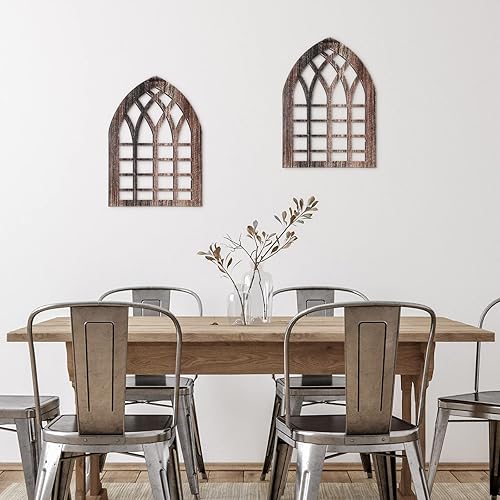 Miniatura 3 de Yulejo 2 marcos rústicos de ventana para decoración de pared, decoración de pared de granja de madera de 15.6 x 11 pulgadas, ventana de catedral