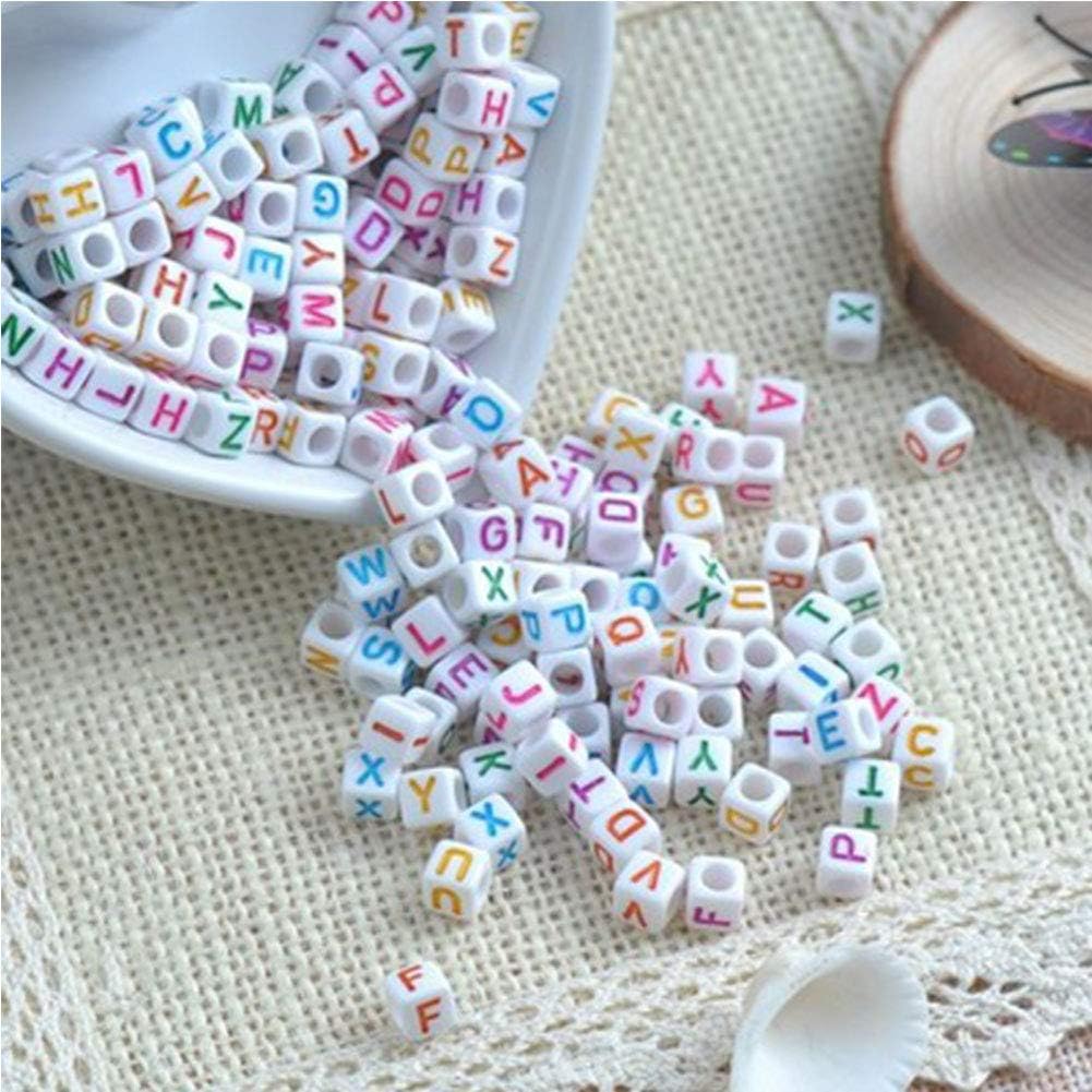 DAHI 1000 Pcs Square Letter Beads Acrylic Cube Letter Bead 6mm A-Z White Coloful Initial Alphabet Large Hole Beads for DIY Friendship Bracelet Jewellery Making(Colour White /6 * 6mm) - Image 4