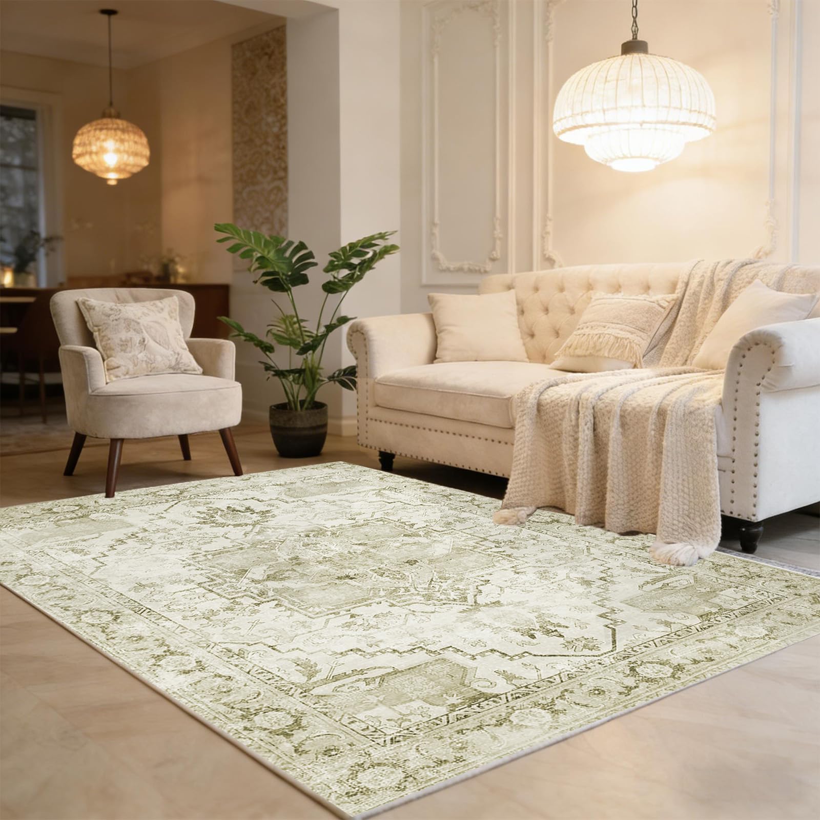 Tapis de sol minimaliste beige en poils courts pour salle à manger