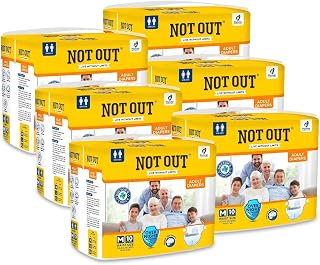 NOT OUT Adult Tape Diapers - Overnight Protection with 3D Core, Odour Control & Up to 12-Hour Absorption | Medium (30-40 I... Price In India