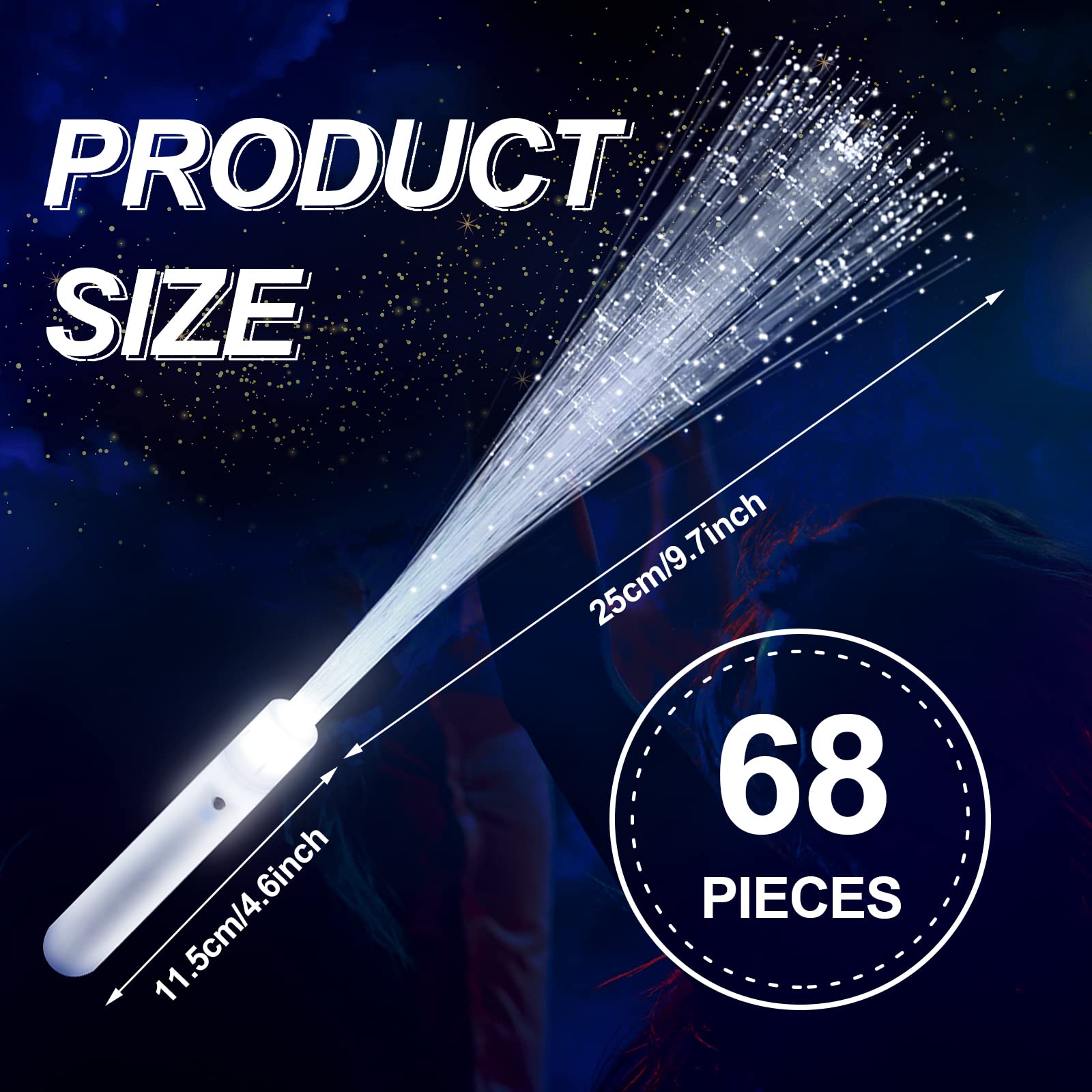 68 Pieces LED Fiber Optic Wand Bulk White Wedding Lights Glow Sticks Fairys Stick Sparklers Super Bright Light Up Magic Rod with 3 Light Modes for Birthday, Wedding, Light Shows, EDM Music Festivals