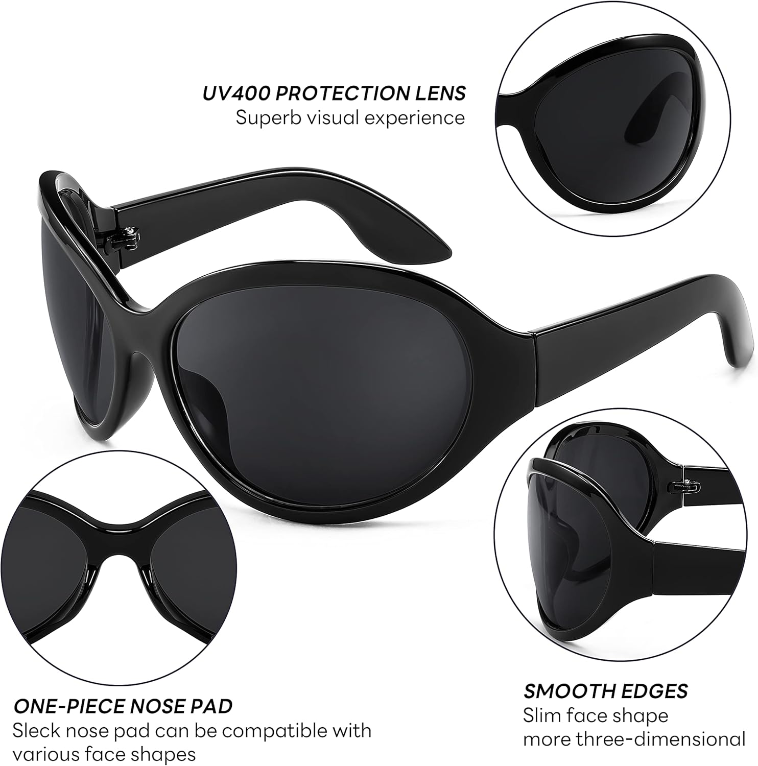 FEISEDY Oversized Trendy Sunglasses Classic Oval Wrap Around Stylish Big Frame Shade Women Glasses B2391 - Image 7