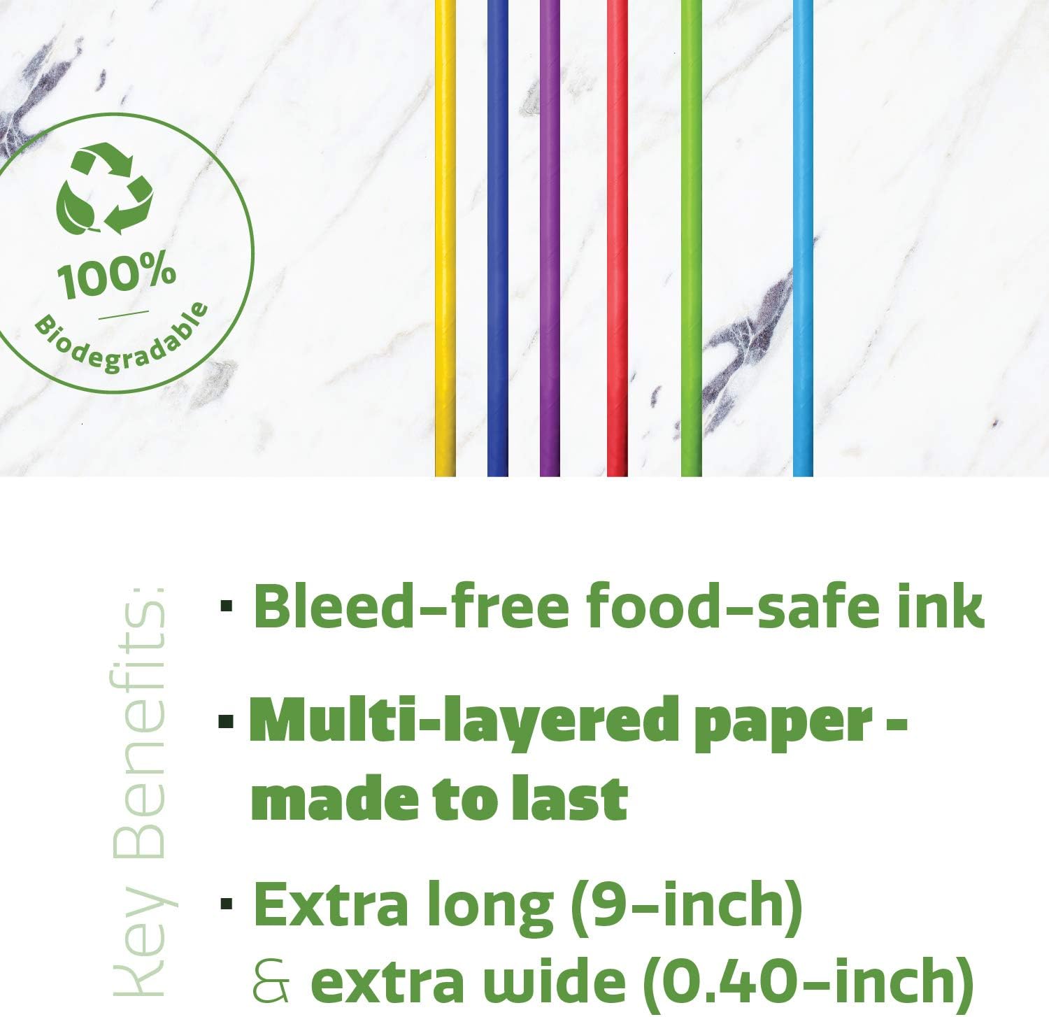 Comfy Package [Case of 2,000] Jumbo Paper Smoothie Straws - 100% Biodegradable Boba Straws, Disposable for Milkshakes - Assorted Colors