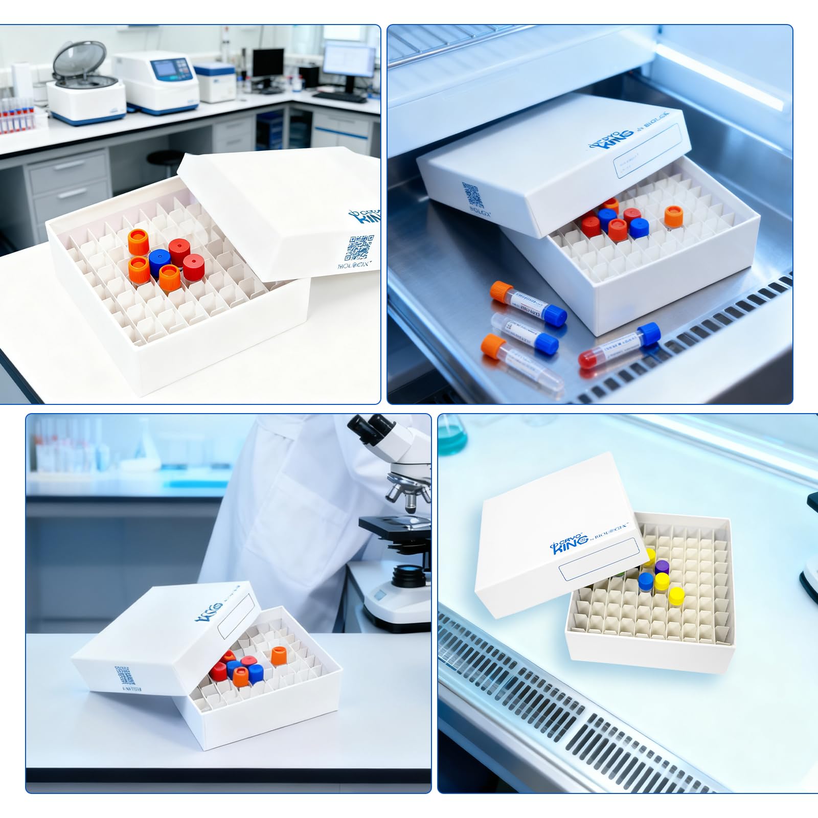 5 Stücke Kryobox, Mikrozentrifugenröhrchenbehälter aus Karton, Kryogene Aufbewahrungsboxen für Die Lagerung von 1.5-2.0 Millilitern Mikroröhrchen und Kryogeräten, 100 Gitter, 2 Zoll, Mit Film