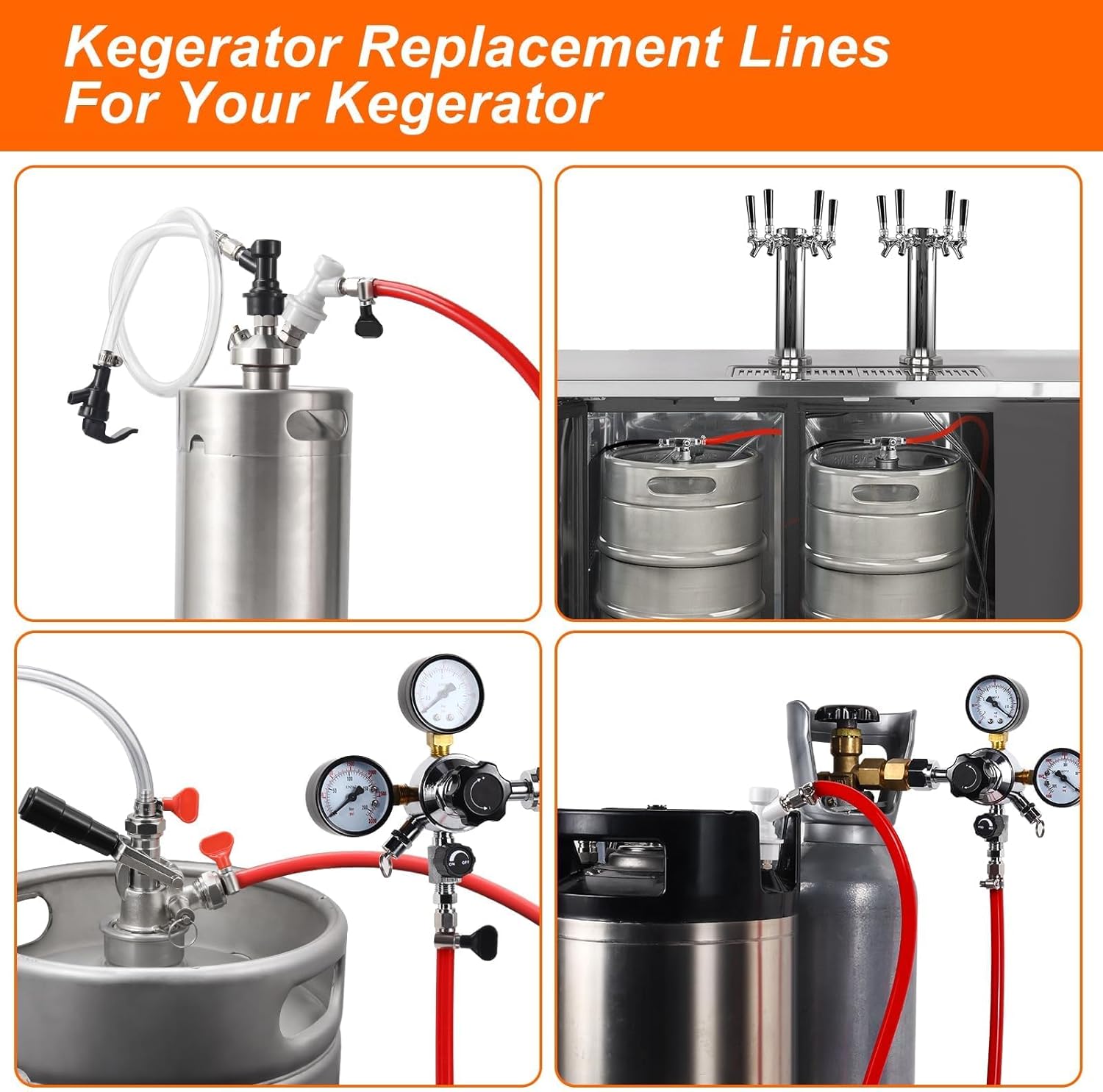 New Adjustable Dual Tap Beer Tower & 0-60psi CGA-320 Co2 Regulator & 10FT Beer Dual Lines Kit