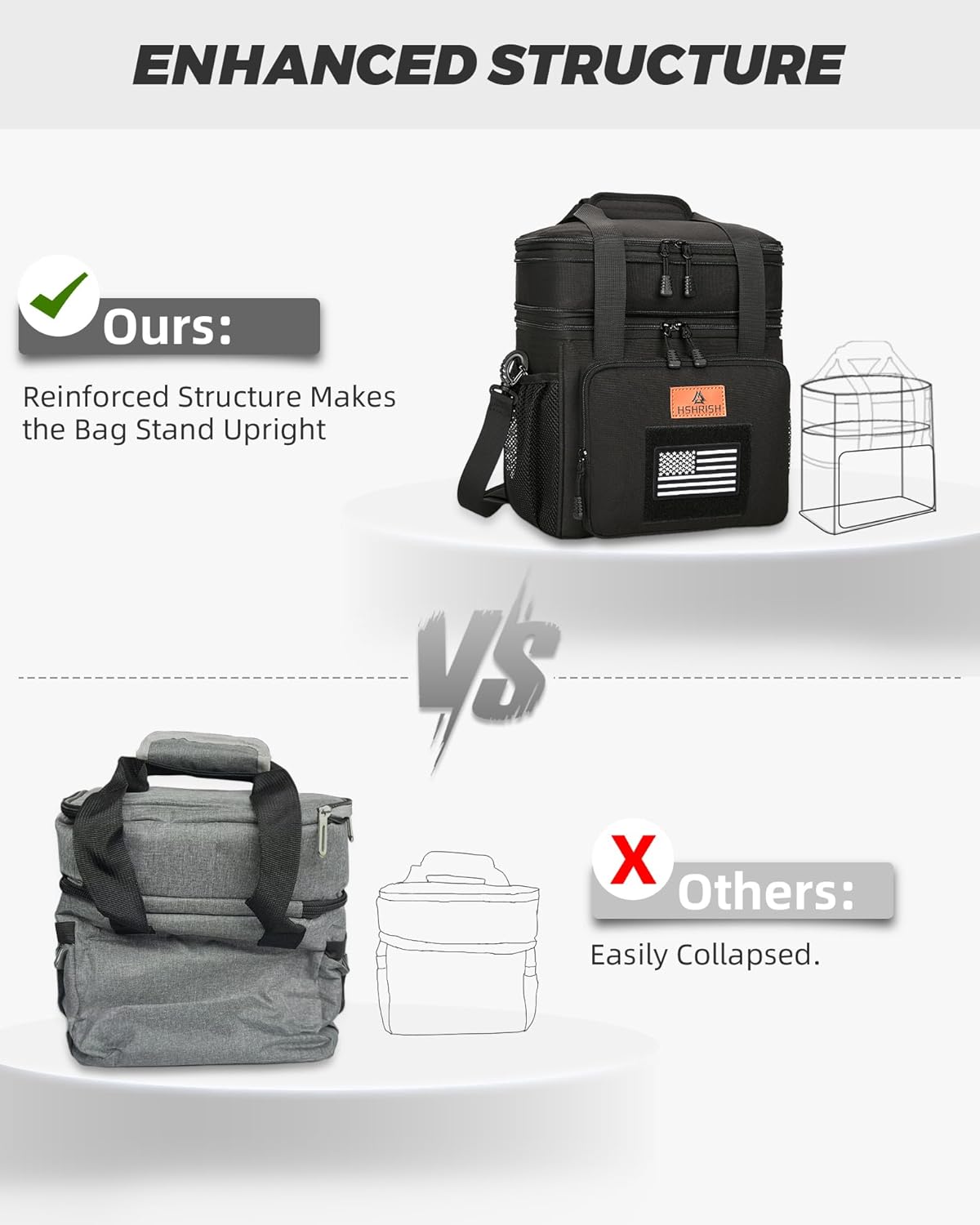 HSHRISH Expandable Lunch Box, Double Deck Large Insulated Lunch Bag for Men, Durable Leakproof Cooler Bag for Men Work Shift Outdoor Trips, 20 Can/15 L, Black