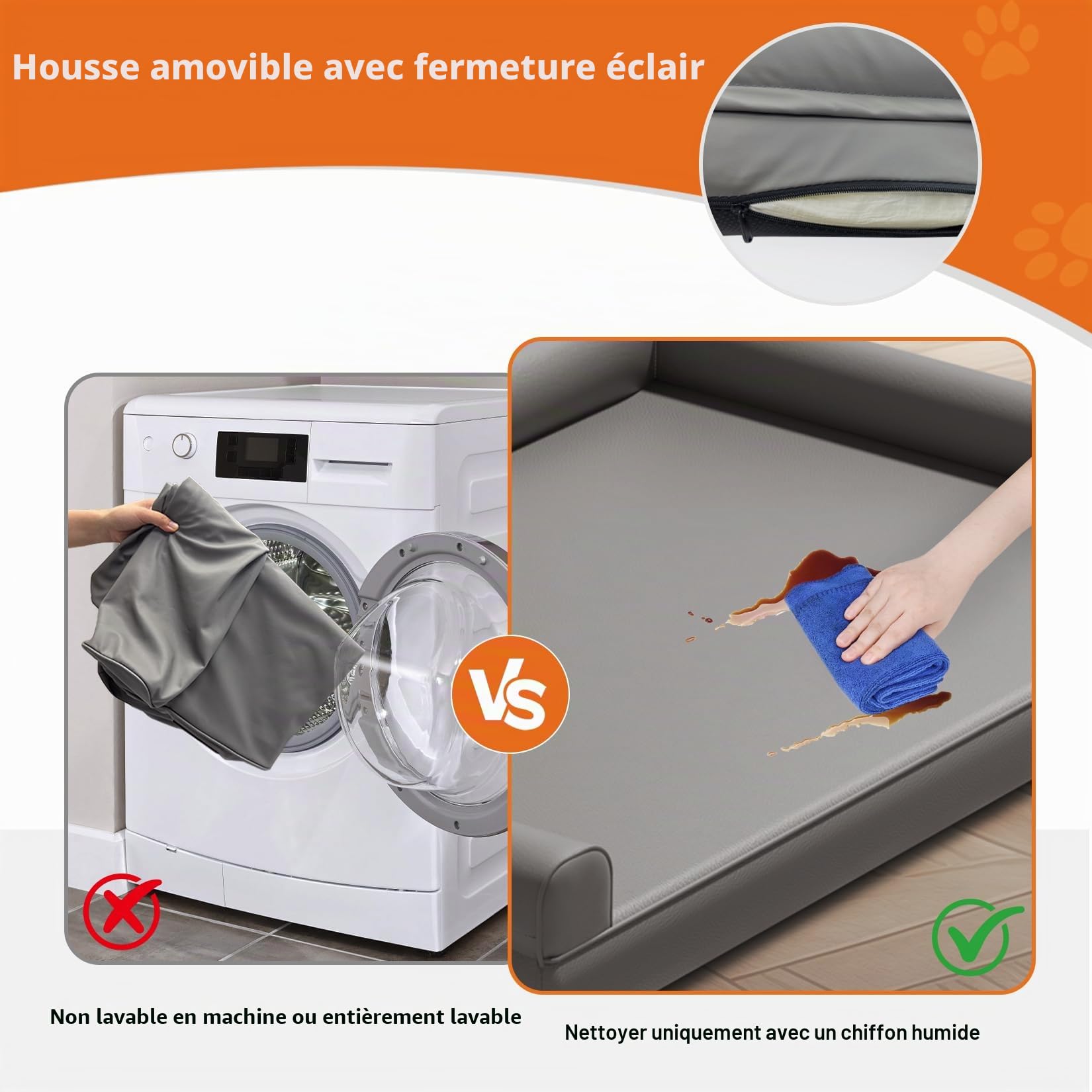 Panier Chien Orthopédique Grande Taille: 117x90x18cm Coussin pour Chien XL Déhoussable et Lavable, Lit Confortable, Tissu en Cuir Microfibre et Silicone, Gris