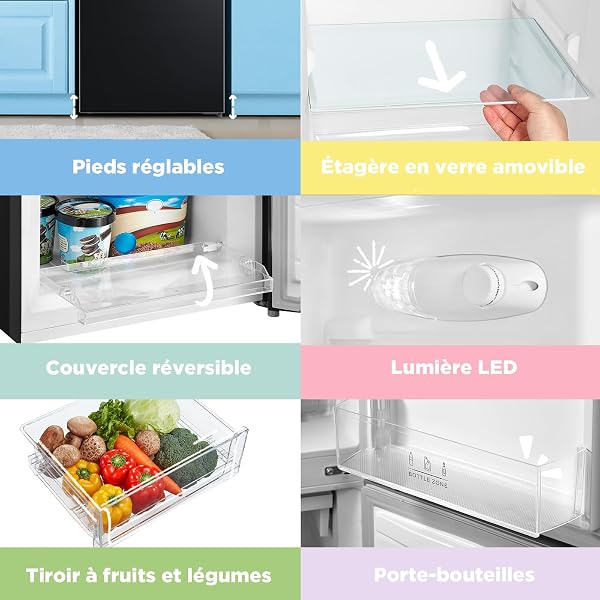 Comfee' RCB169DK2(E) Réfrigérateur avec Congélateur/Hauteur 150 cm/Low Frost/Température Réglable du Réfrigérateur/Lumière LED/195 kWh/an/115L Réfrigérateur/59L Congélateur/Noir - 5