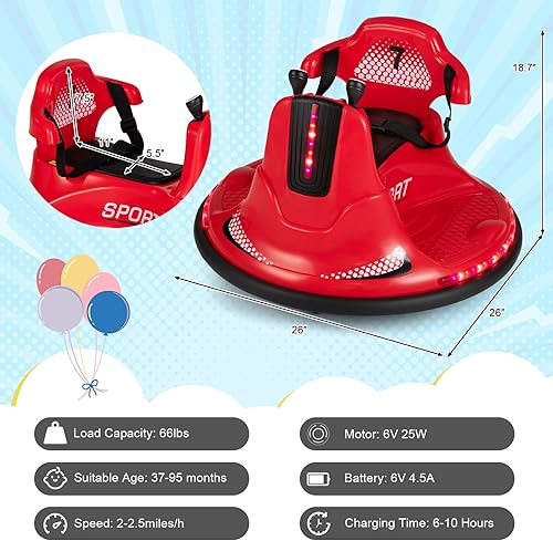 Miniatura 8 de Coche de parachoques para niños con control remoto vehículo eléctrico alimentado por pilas con cinturón de seguridad música luces intermitentes