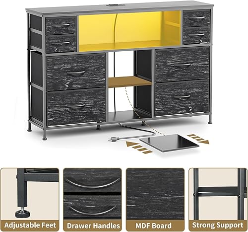 Miniatura 4 de Soporte de TV para dormitorio, soporte de TV para TV de 45, 50, 55 pulgadas, aparadores de centro de entretenimiento con estación de carga, cajones