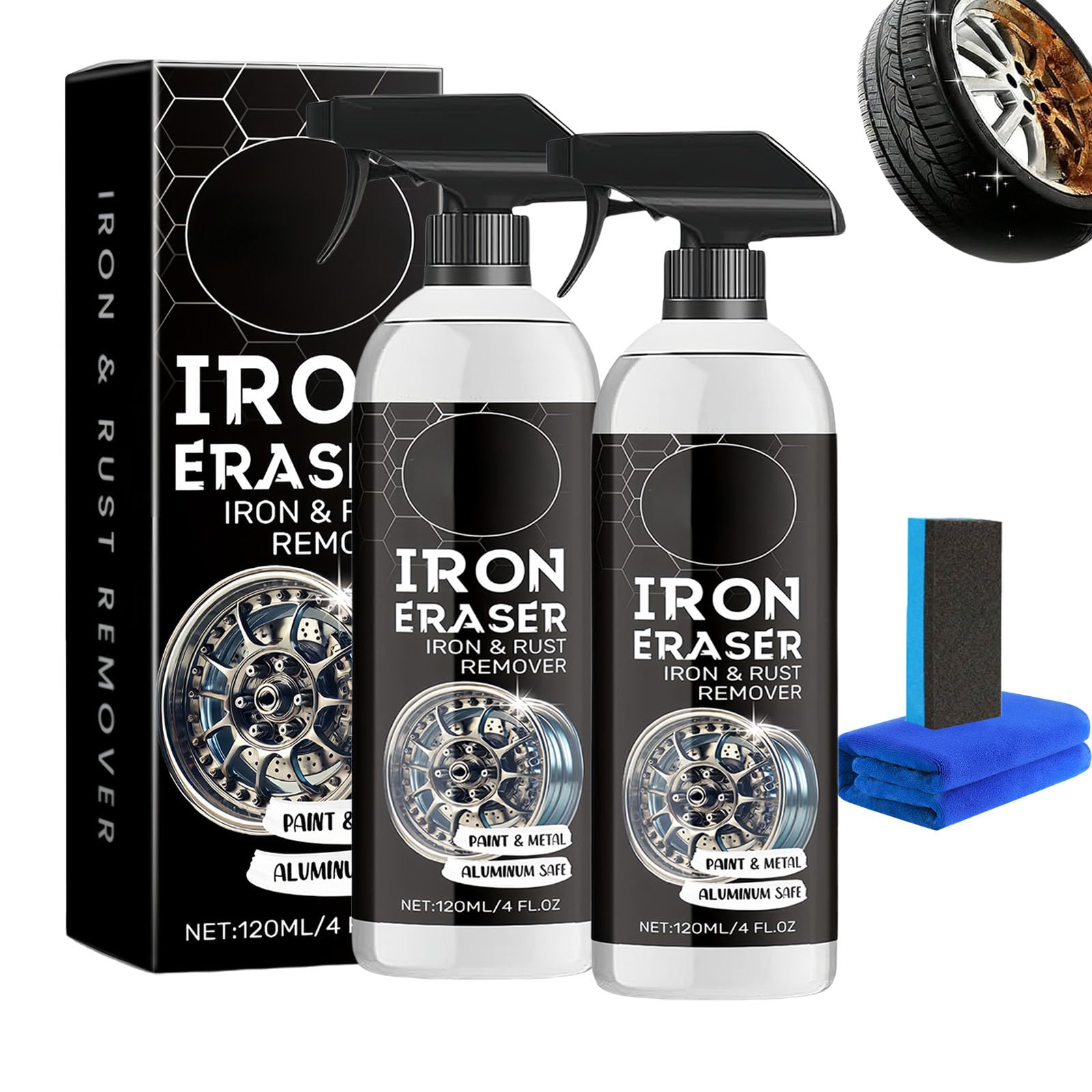 Iron Eraser Iron And Rust Remover for Car Wheels, Paint, Brake Dust, and Metal Surface Cleaning (2Pcs)
