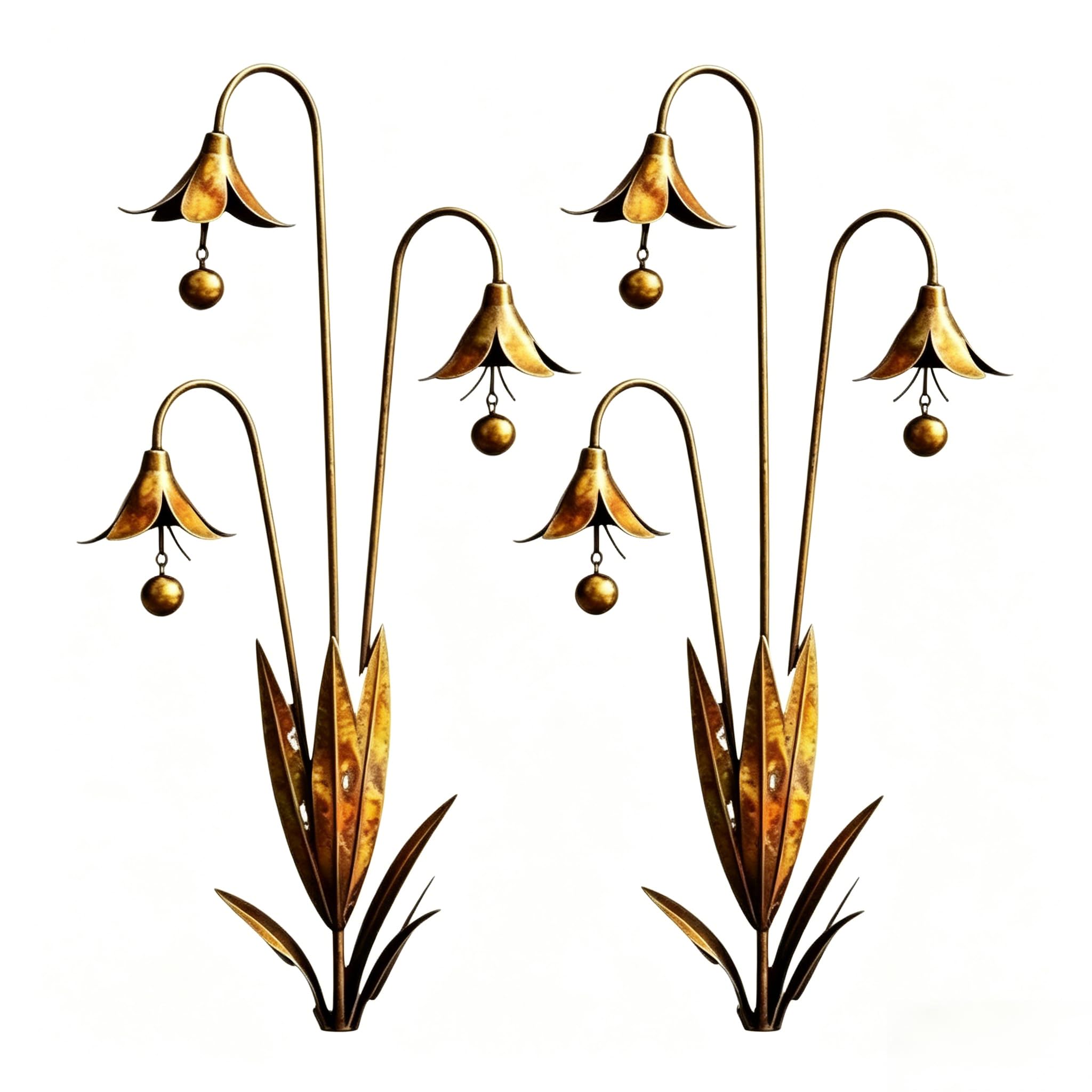 Triple Bluebells Garden Stake with Bell, Metal Flower Outdoor Yard Decoration Stake, Durable Weather-Resistant Handmade Ornament for Patio, Lawn, Walkway, Rustic Floral Design