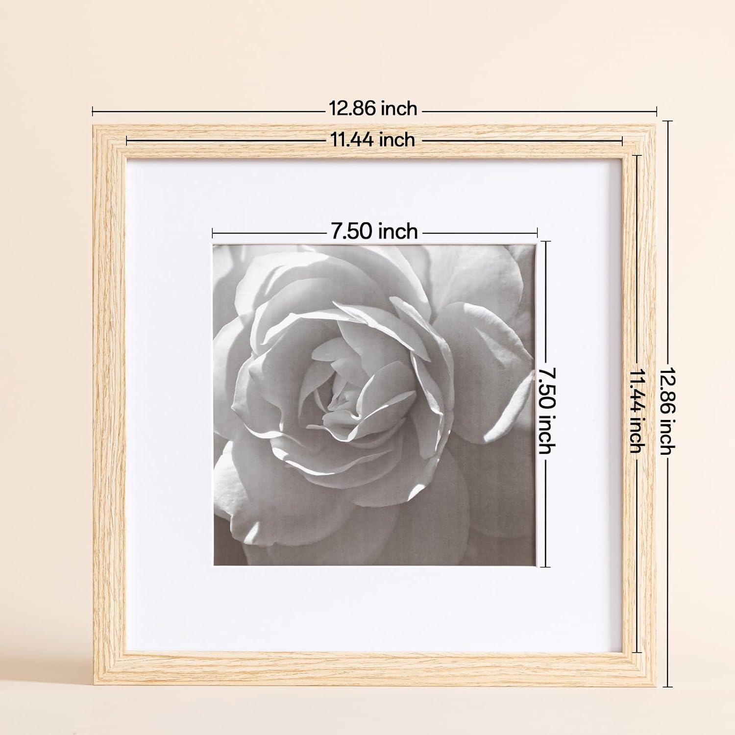 eletecpro 12x12 Picture Frames Set of 9 with Clear Acrylic Cover, Display 8x8 Photos with Mat or 12x12 Without, Classic and Sturdy Square Collage Gallery Wall Decor, Easy Wall Mount, Natural
