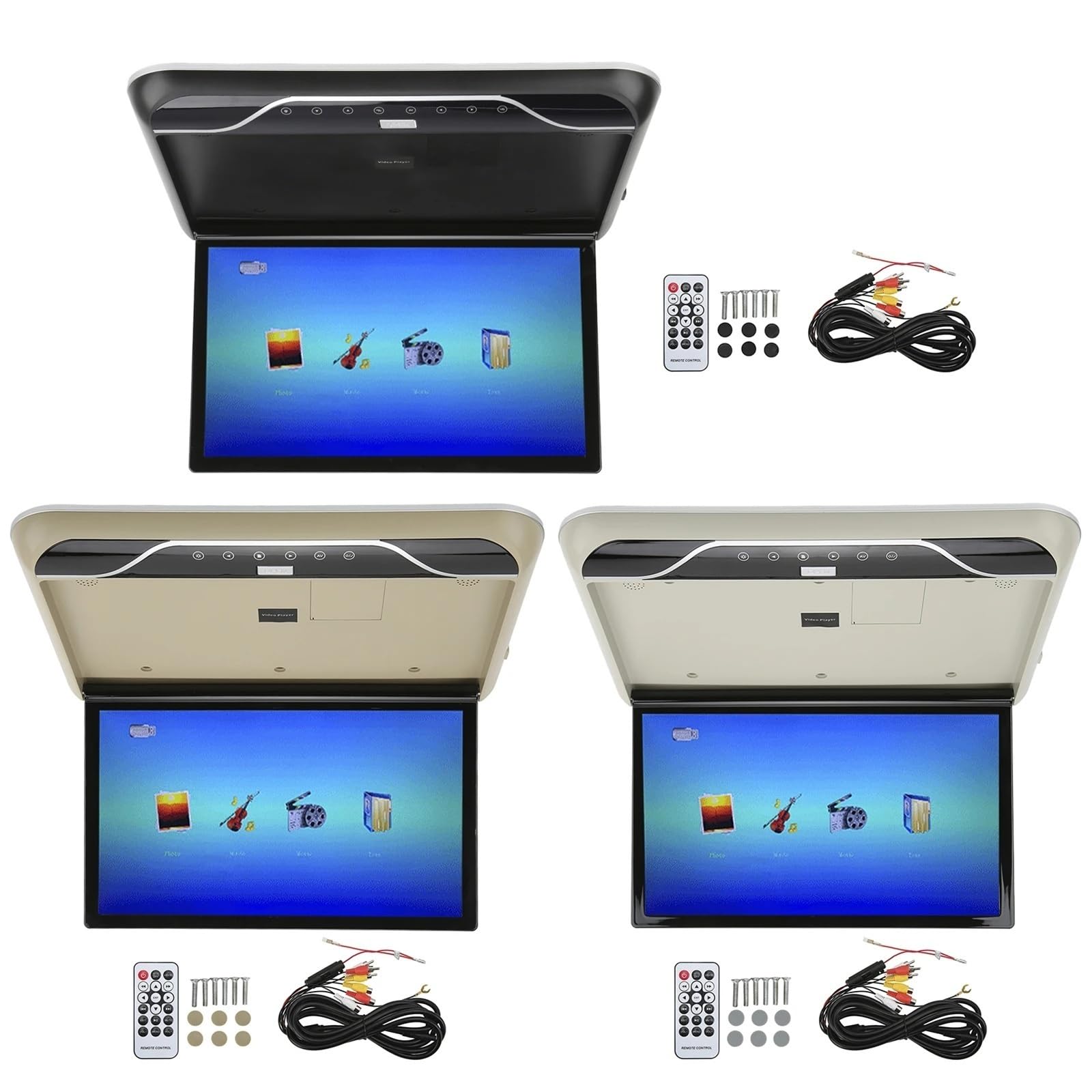 19inch Car Roofmount LCD Monitor Flip Down Touch Control Atmosphere Light USB Input(Black)