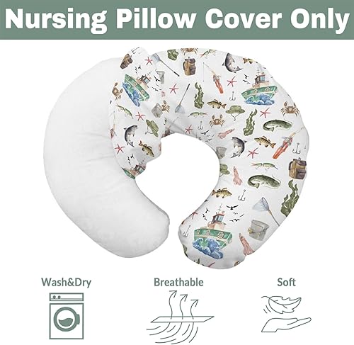 Miniatura 7 de Gone Fishing - Fundas de almohada de lactancia para niños y niñas, botes oceánicos, peces, cangrejos, algas marinas, almohada de lactancia para
