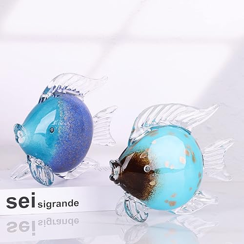 Miniatura 6 de Figuras grandes de cristal de peces de vidrio soplado a mano, estatua y escultura de peces para decoración del hogar, pisapapapeles de cristal de