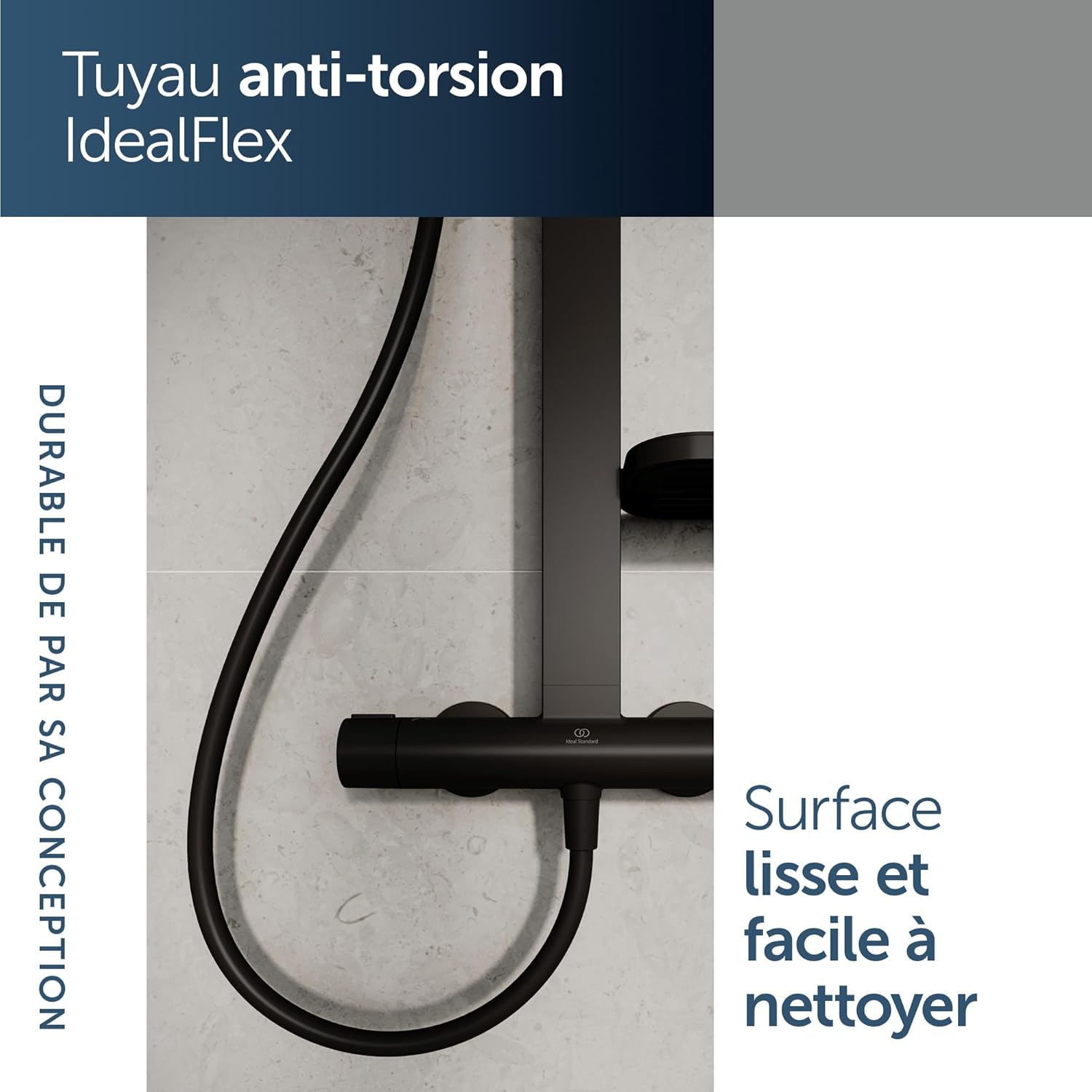 Ideal Standard Ceratherm Alu+ Shower Column with sustainable features highlighted