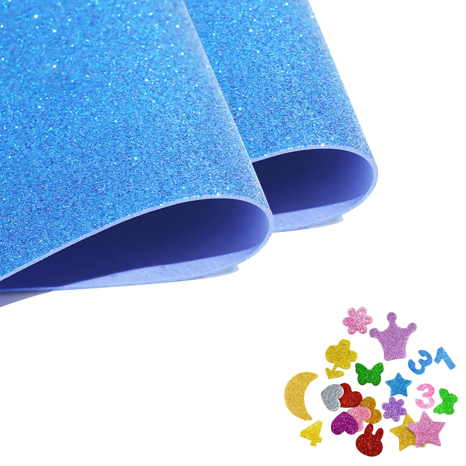 Glitter Foam Sheets Craft 40cm x 60cm, 2Rolls Light Blue Sparkles Foam Paper for Christmas Craft Classroom Bulletin Board Cutout Hanging Decor Wedding Favors DIY Projects