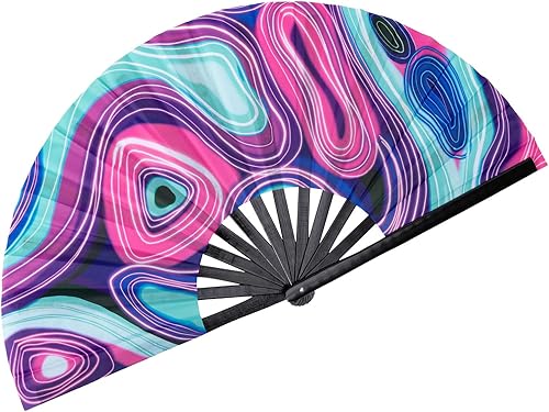 Amajiji Abanico plegable grande para mujeres y hombres, ventilador de mano plegable de bambú japonés y tela de nailon, ventilador de mano para