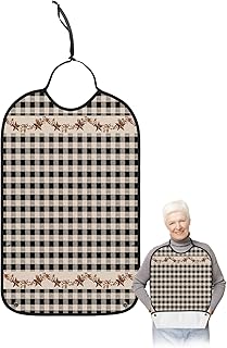 BOBOWUNY Country Star Adult Bibs for Elder Women Men Eating, Farmhouse Rustic Black Plaid Waterproof & Washable Bibs for Eating Clothing Protector Dining Bibs for Crumb Catcher