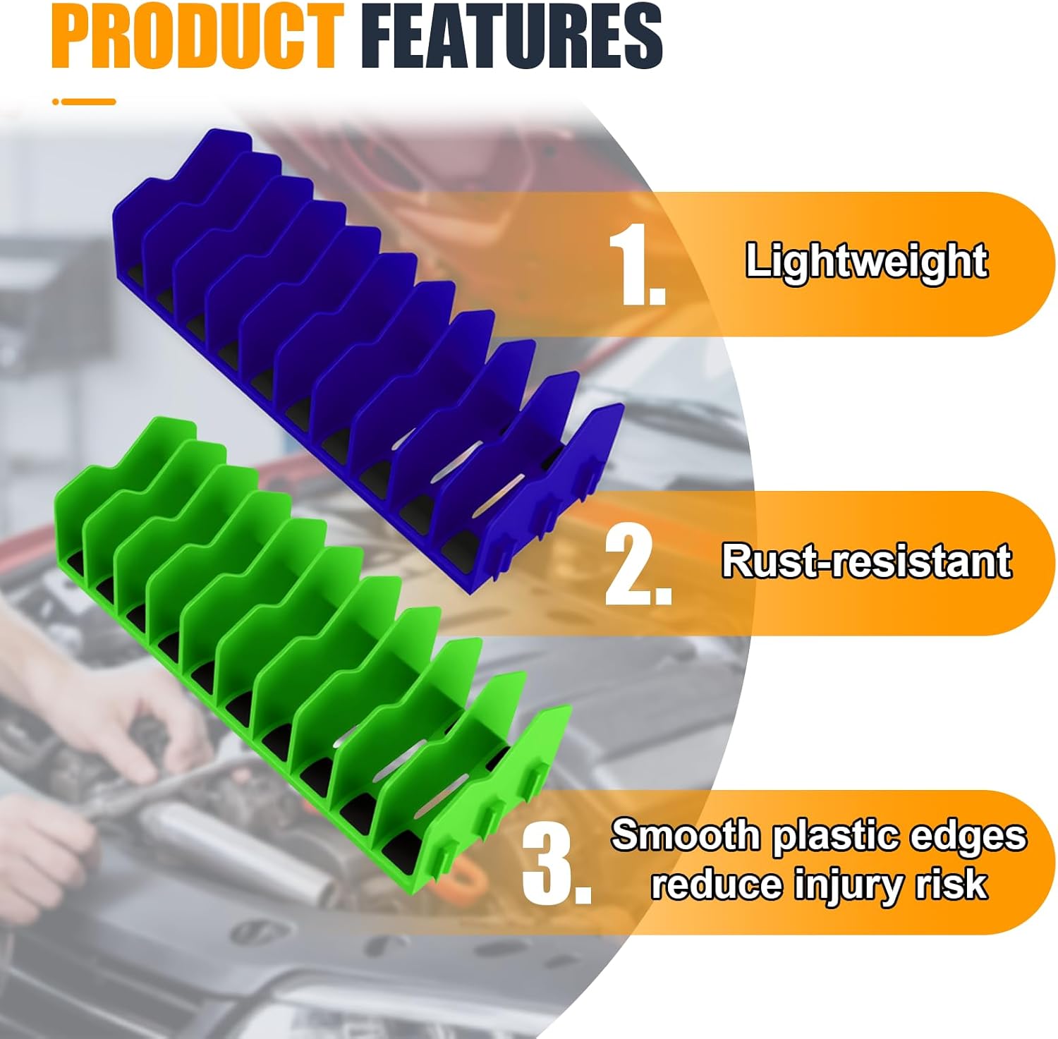 2PCS Plier Organizer Rack, 10-Slot Pliers Cutters Holder with Non-Slip Rubber Base, Extendable ToolBox Drawer Storage Accessories, Fits 3" H Tools, Pliers, Screwdrivers, Wrenches (Blue/Green)