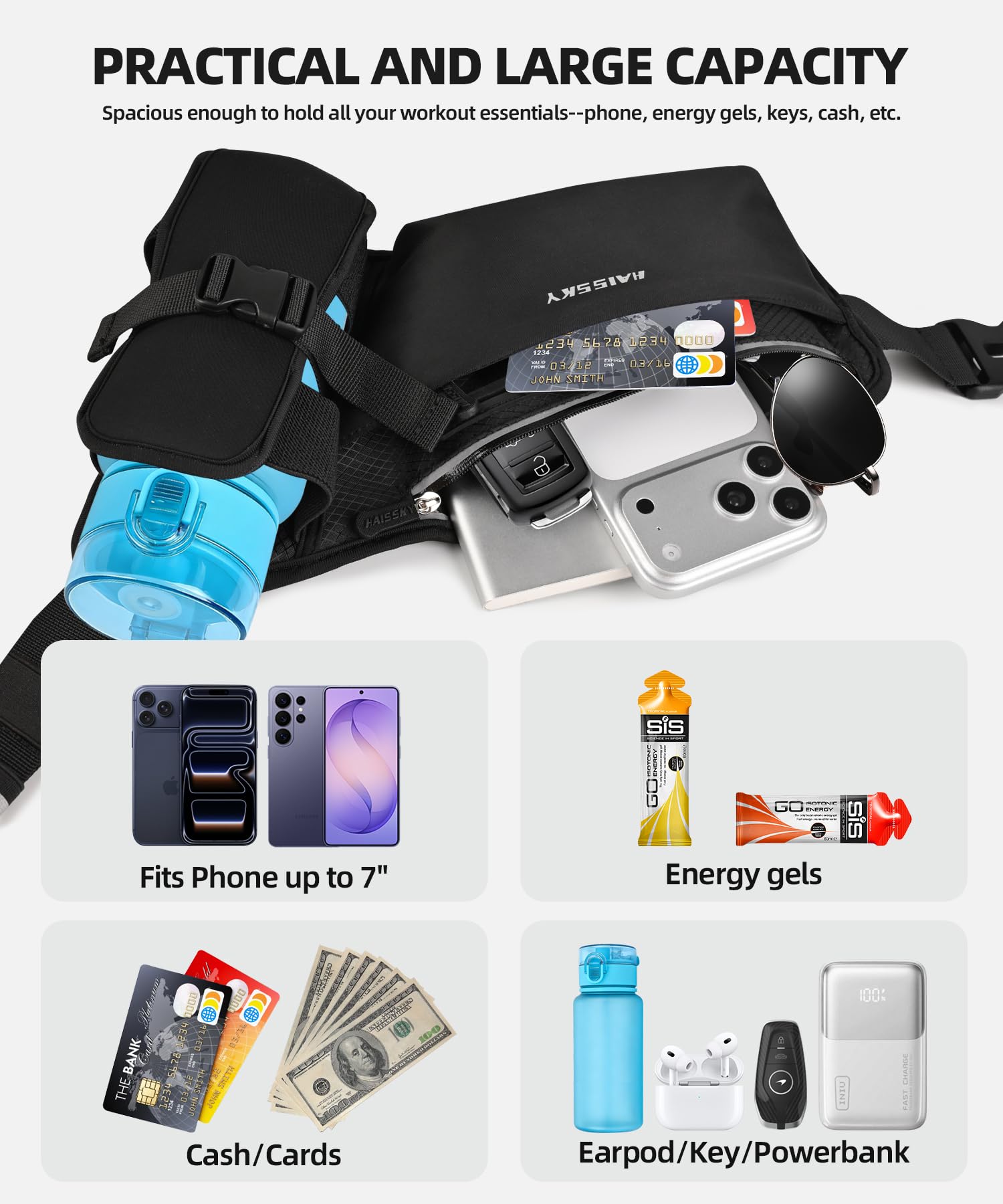 Cintura da corsa per cellulare 7 pollici marsupio sportivo jogging fitness