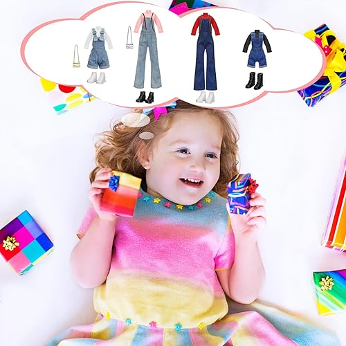 Miniatura 7 de Geyoga 14 piezas de ropa de muñeca y accesorios para muñeca de 11.5 pulgadas, pantalones de algodón de mezclilla de manga larga, zapatos superiores,