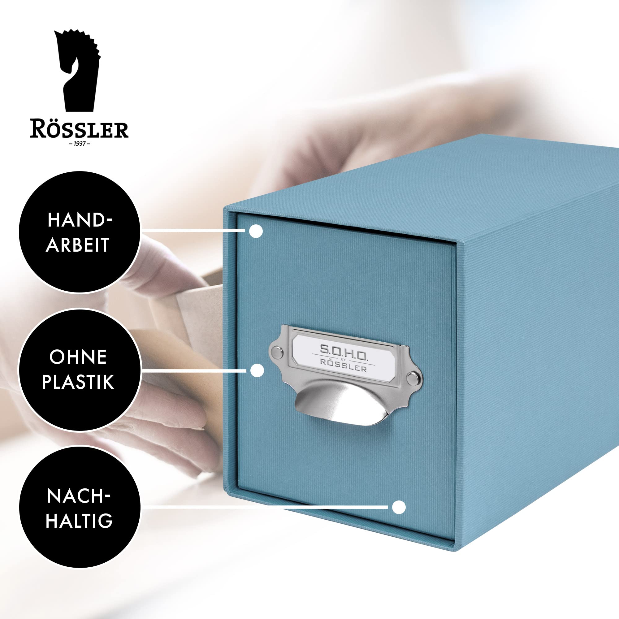 Rössler Papier 1327452150 - S.O.H.O. Cassetto porta CD, con etichetta inseribile e maniglia, denim, 1 pezzo