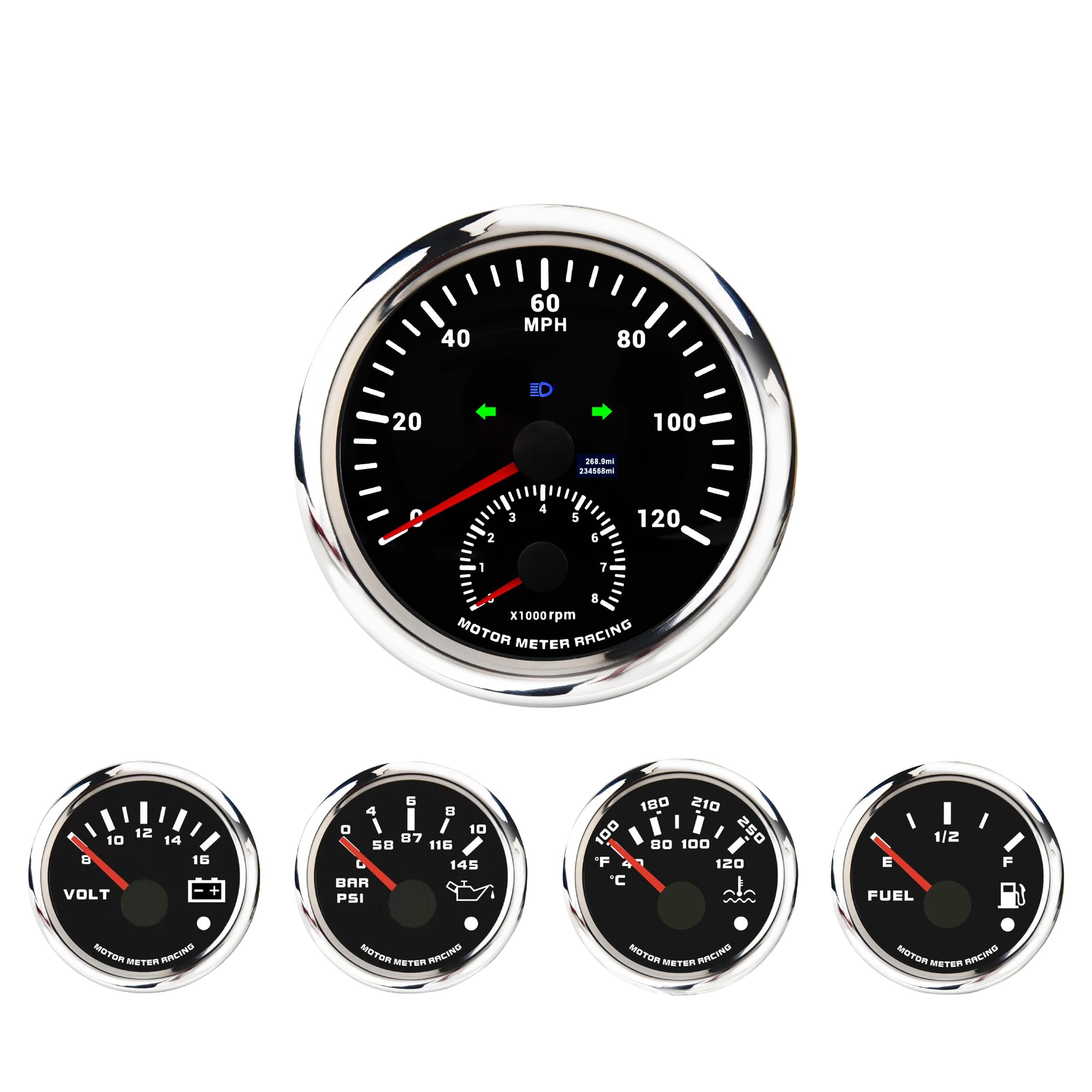 Motor Meter Racing 5 Gauge Set - Black Dial -1