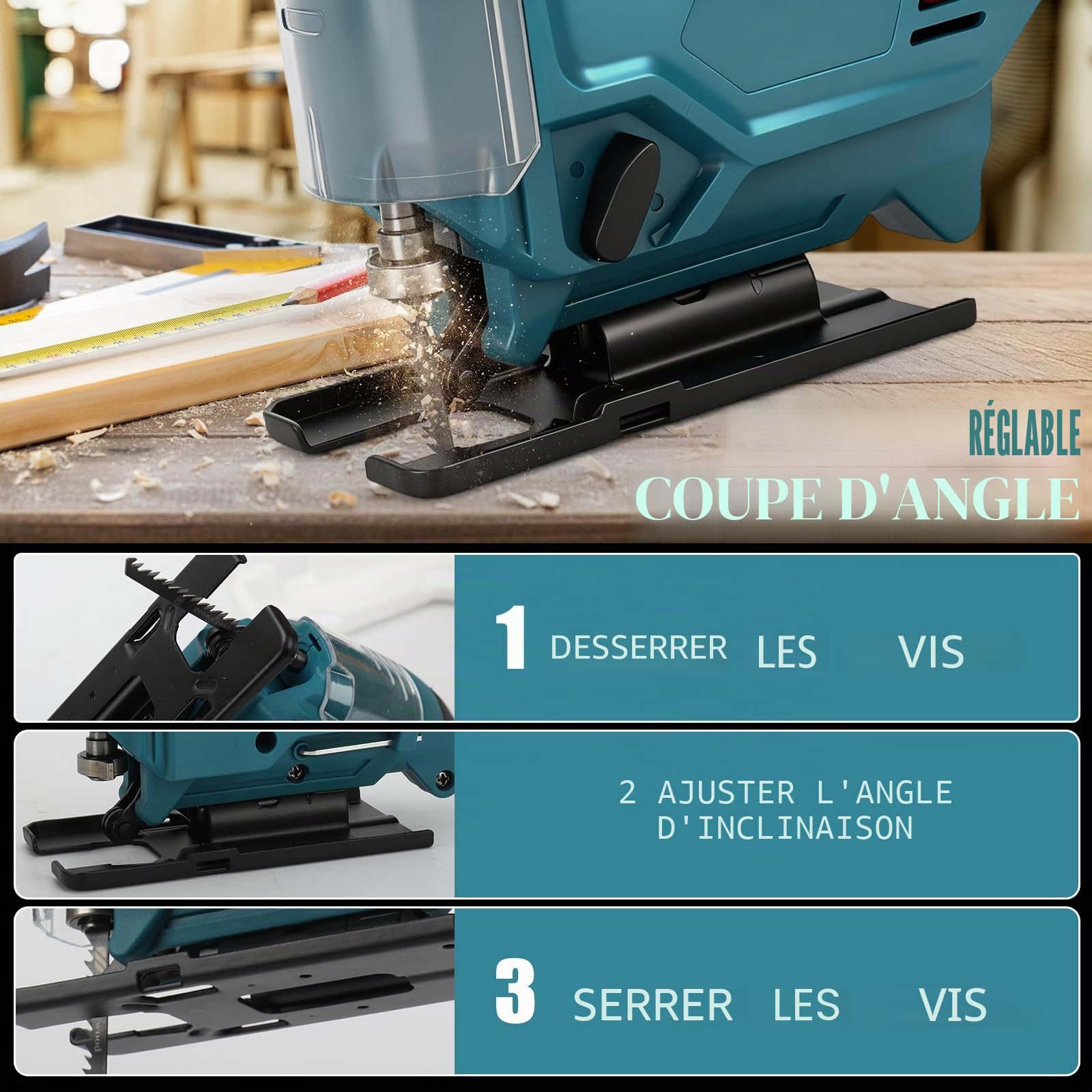 Scie Sauteuse Sans Fil pour Makita 18V batteries, 3500 tr/min, coupe à onglet 0-45°, 500 W sans balais, 6 lames, Scie sauteuse excentrique électrique pour bois, plastique, métal (sans batterie)