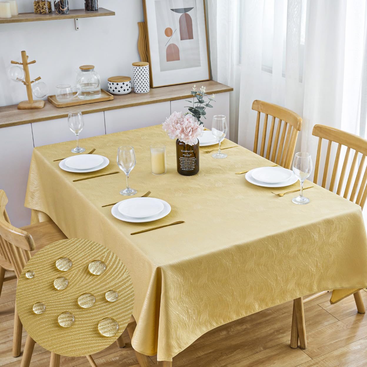 SPRICA Jacquard Tablecloth Water Resistance Solid Colour Heavy Weight Soft Table Cover, Machine Washable, Rectangle 210x150cm