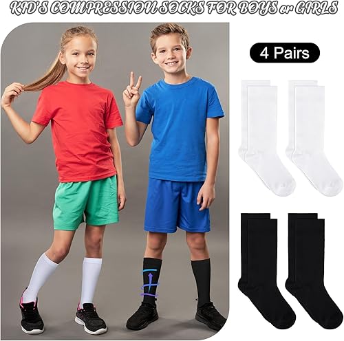 Miniatura 3 de 4 pares de calcetines de compresión para niños, 15-20 mmHg, medias de compresión graduadas para niños