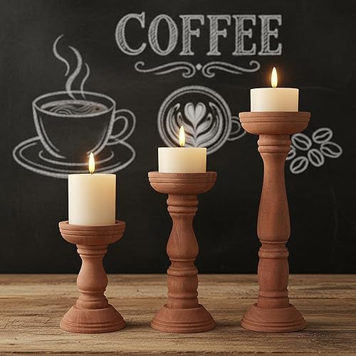 Miniatura 5 de 6"9" 12" Wood Pillar Candle Holder 3pcs Decorative Farmhouse Candle Holders,Wooden Candlestick Holders for Fireplace Mantle Shelf Table Home Decor