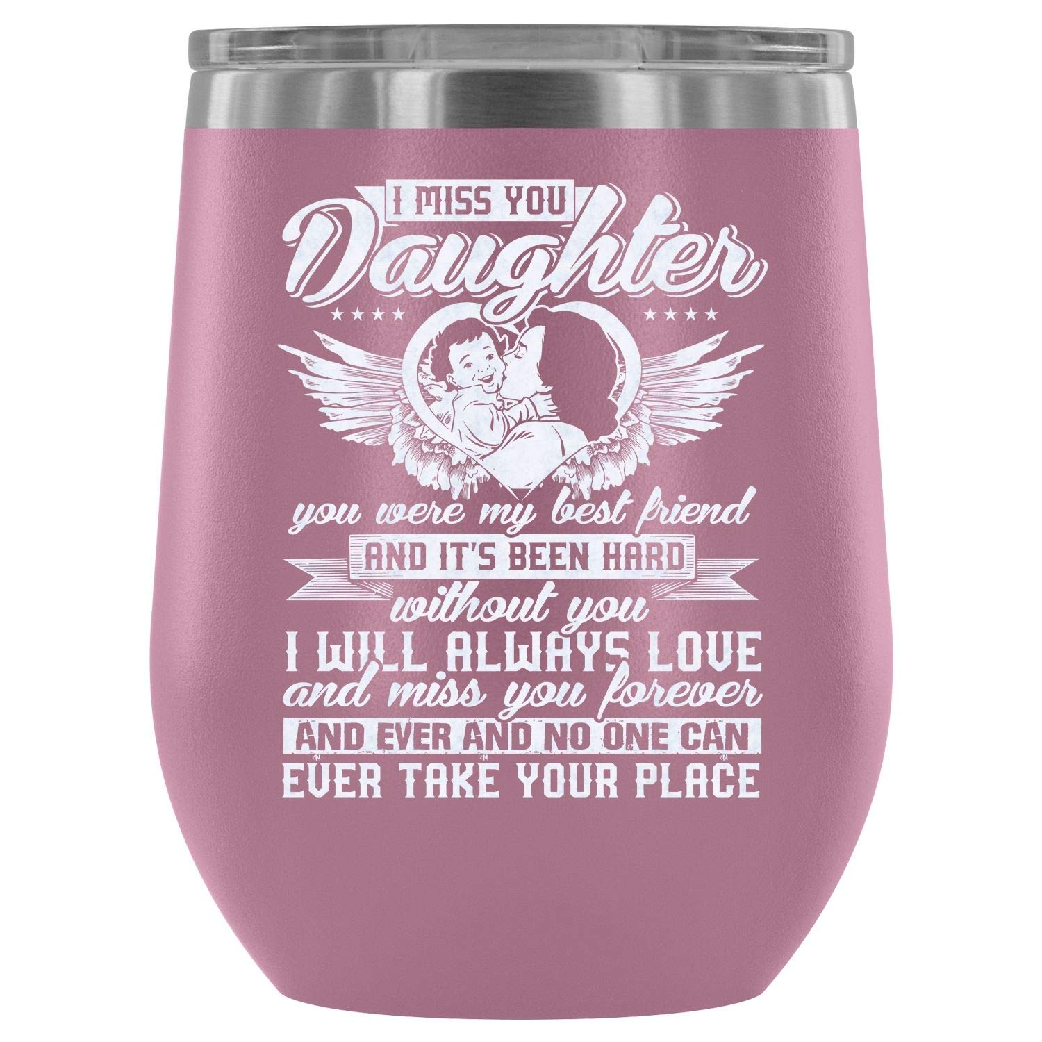 MISOSTORE Stainless Steel Tumbler Cup with Lids for Wine, I Miss You Daughter Wine Tumbler, You Were My Best Friend Vacuum Insulated Wine Tumbler (Wine Tumbler 12Oz - Light Purple)