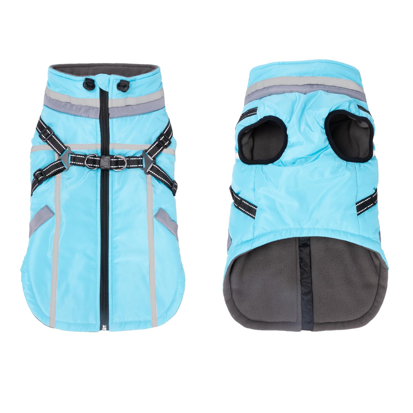 FEimaX Dog Coat with Harness Waterproof Warm Dog Coats Reflective Adjustable Pet Fleece Jacket Doggie Windproof Outdoor Winter Clothes Puppy Cold Weather Snow Vest for Small Medium Dogs (S, Blue)