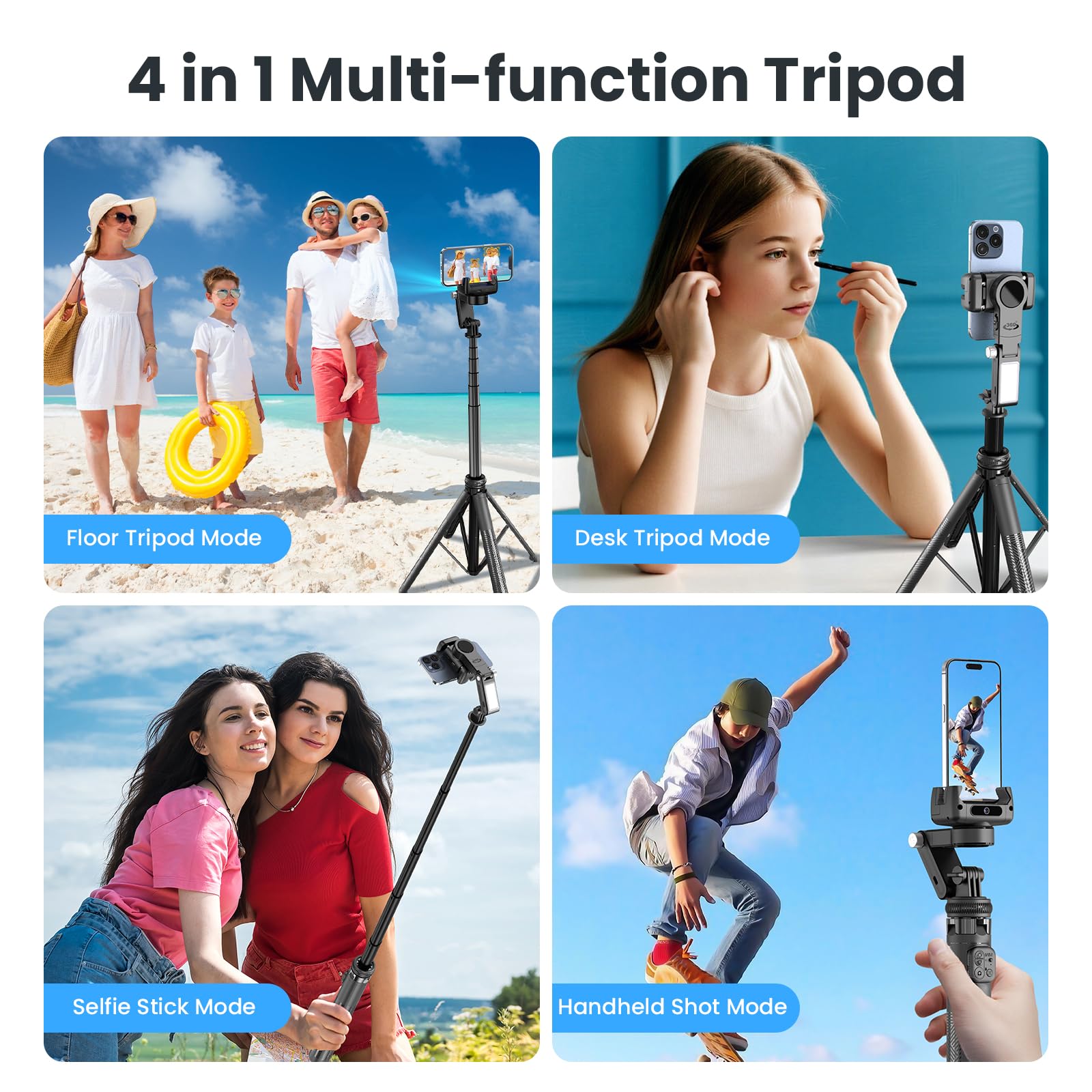 Treppiede per selfie, con luce di riempimento e telecomando, per iPhone, rotazione a 360°, supporto per fotocamera, per vlogging, streaming live su YouTube, registrazione video (160 cm)