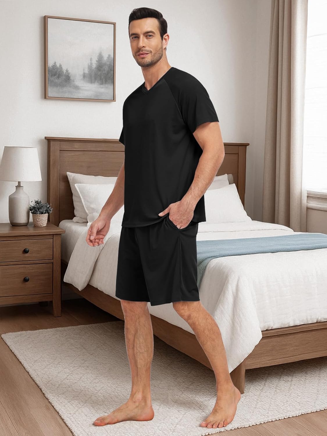 Feiersi Mens Pajama Set Summer Soft Short Sleeve Pjs Sets Lightweight Quick Dry Comfy Loungewear Sets With Pockets - Image 3