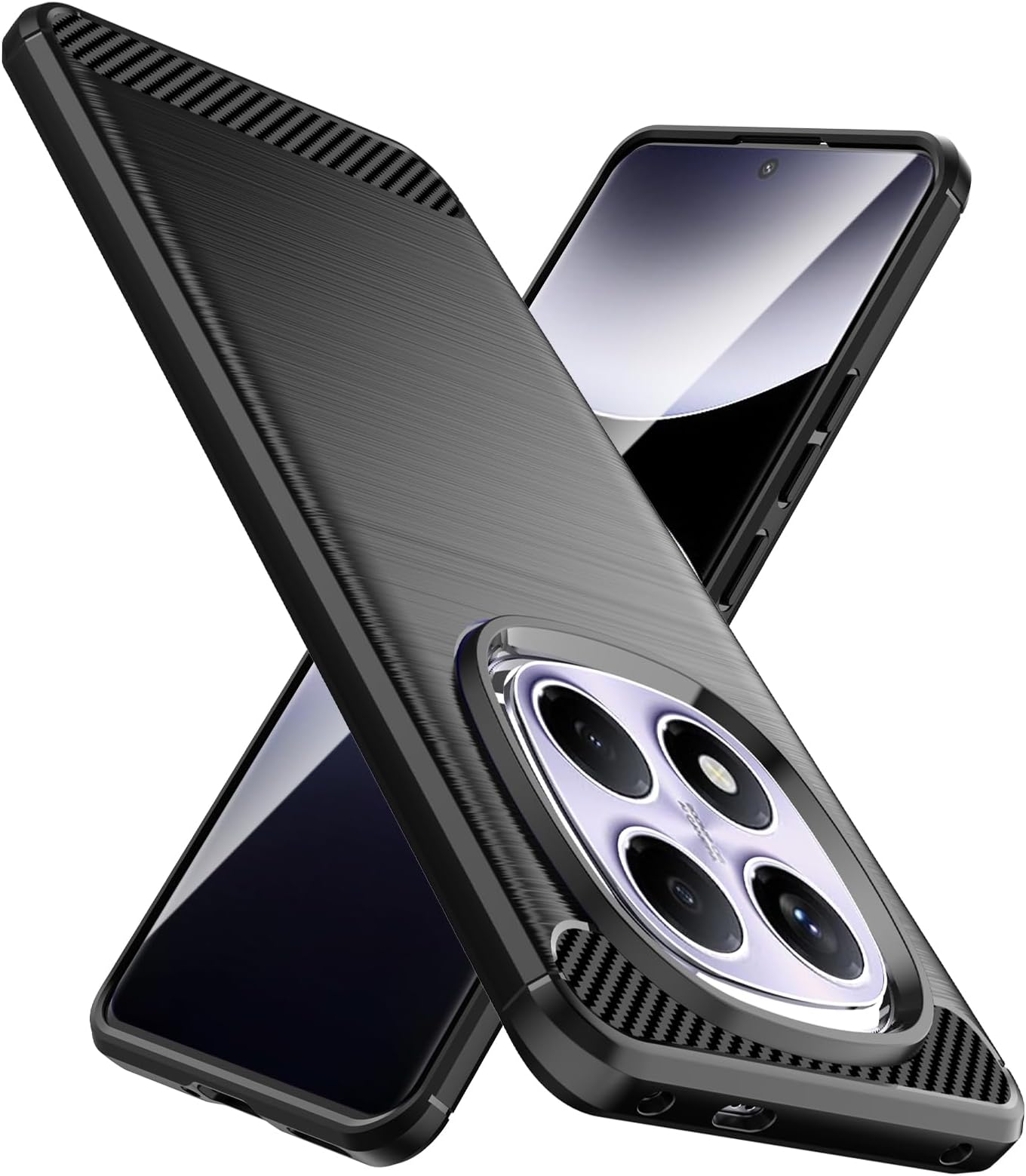 Designed for Redmi Note 14 Pro 5G/14 Pro+ 5G/Poco X7 5G Case,Flexible TPU [Brushed Texture] [Anti-Slip] Shockproof Military Protection Bumper Slim Phone Case,Black