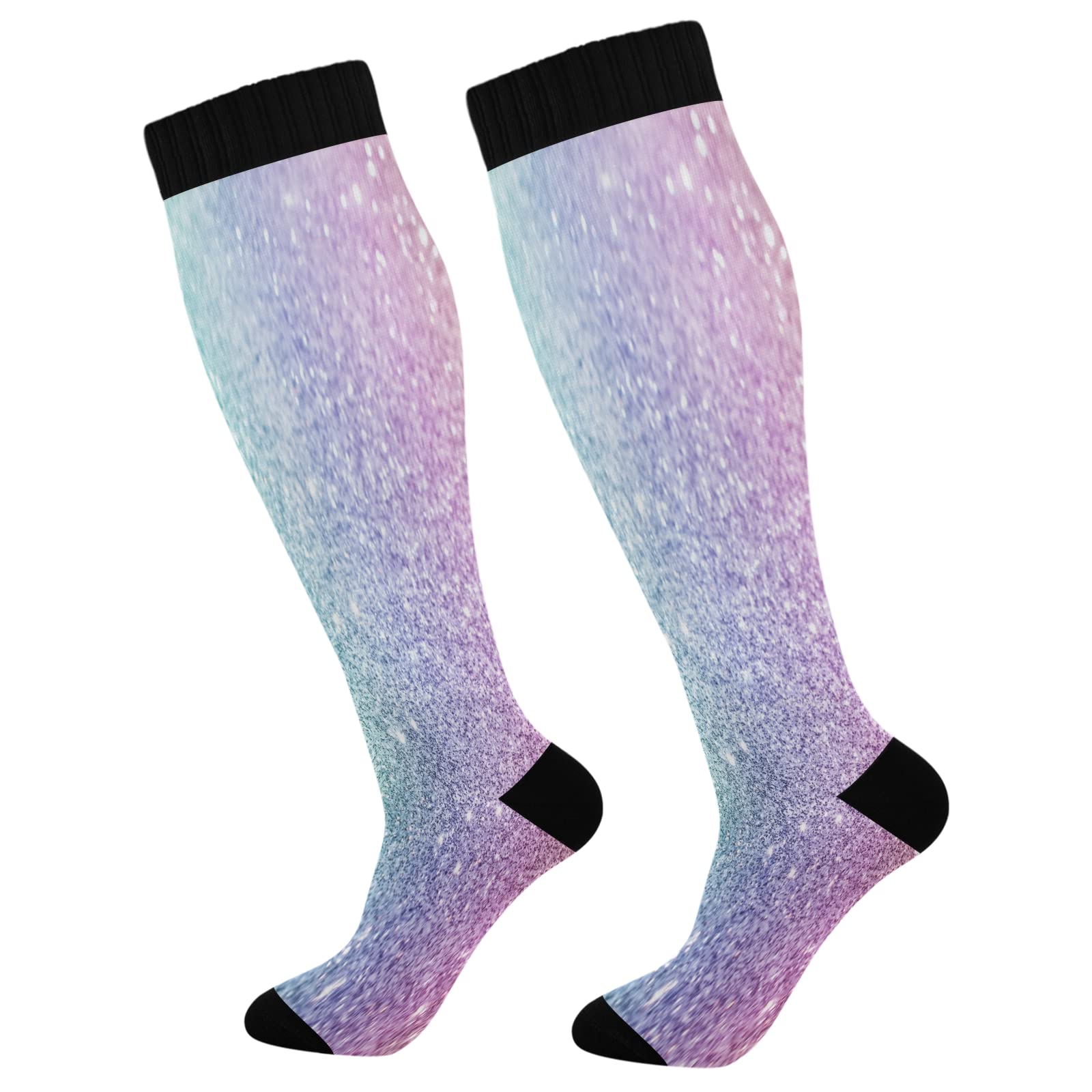 KLL Christmas Compression Socks for Men and Women Golden Glitter In Shiny Red Knee High Socks