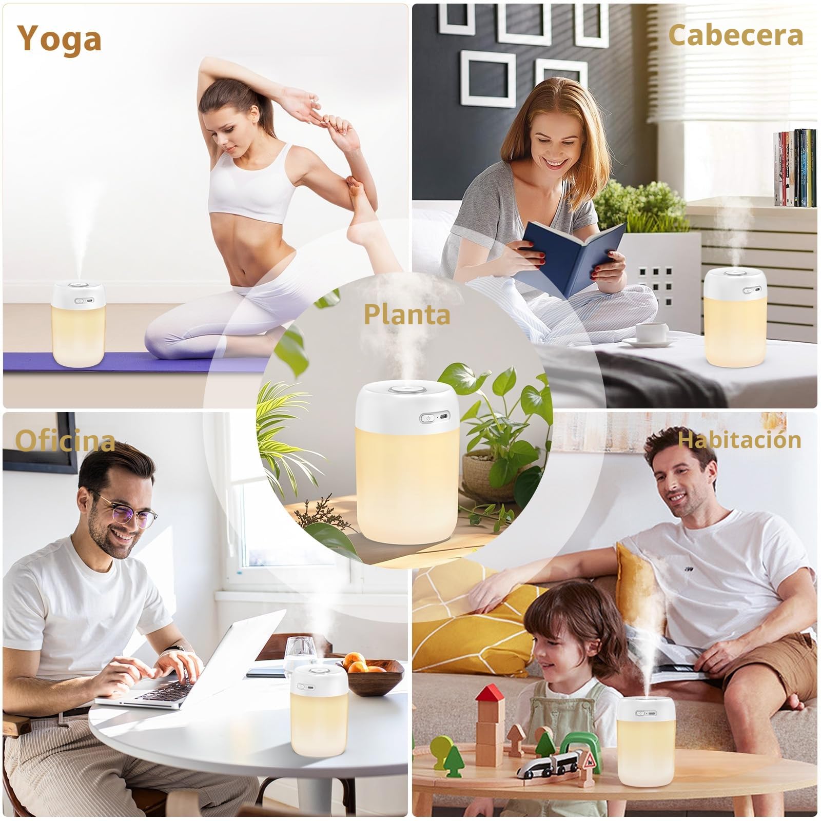 KISSLEAF mini humidificador de ambiente 650 ml para dormitorio, cuarto de niños, plantas, 15H larga duración 28 dB silencioso humidificador bebé(luz cálida)