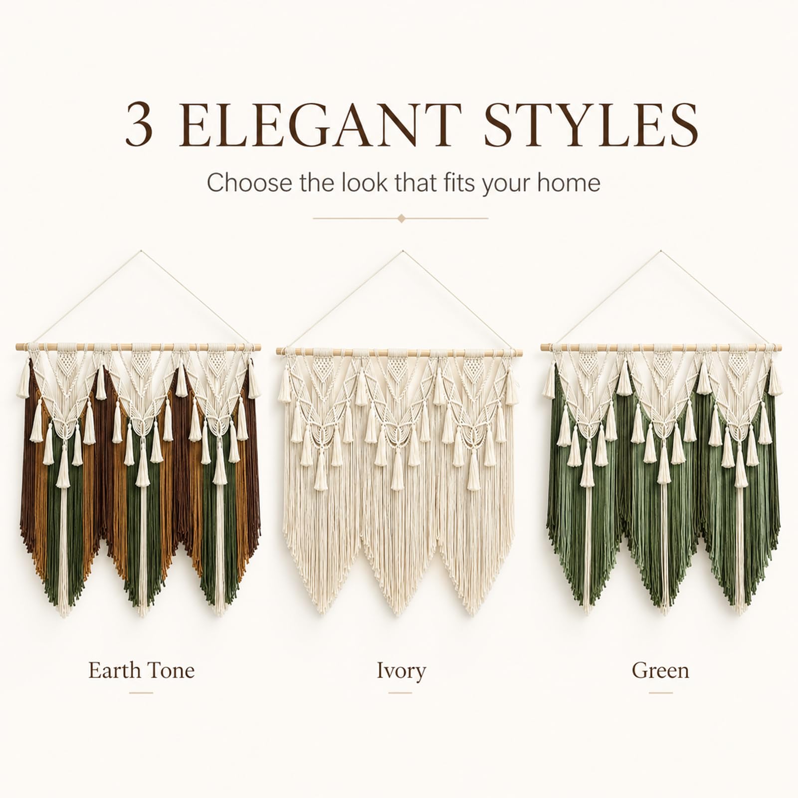 Macrame Colgante de Pared Grande Tapiz Boho Chic Tejido Algodón con Barra