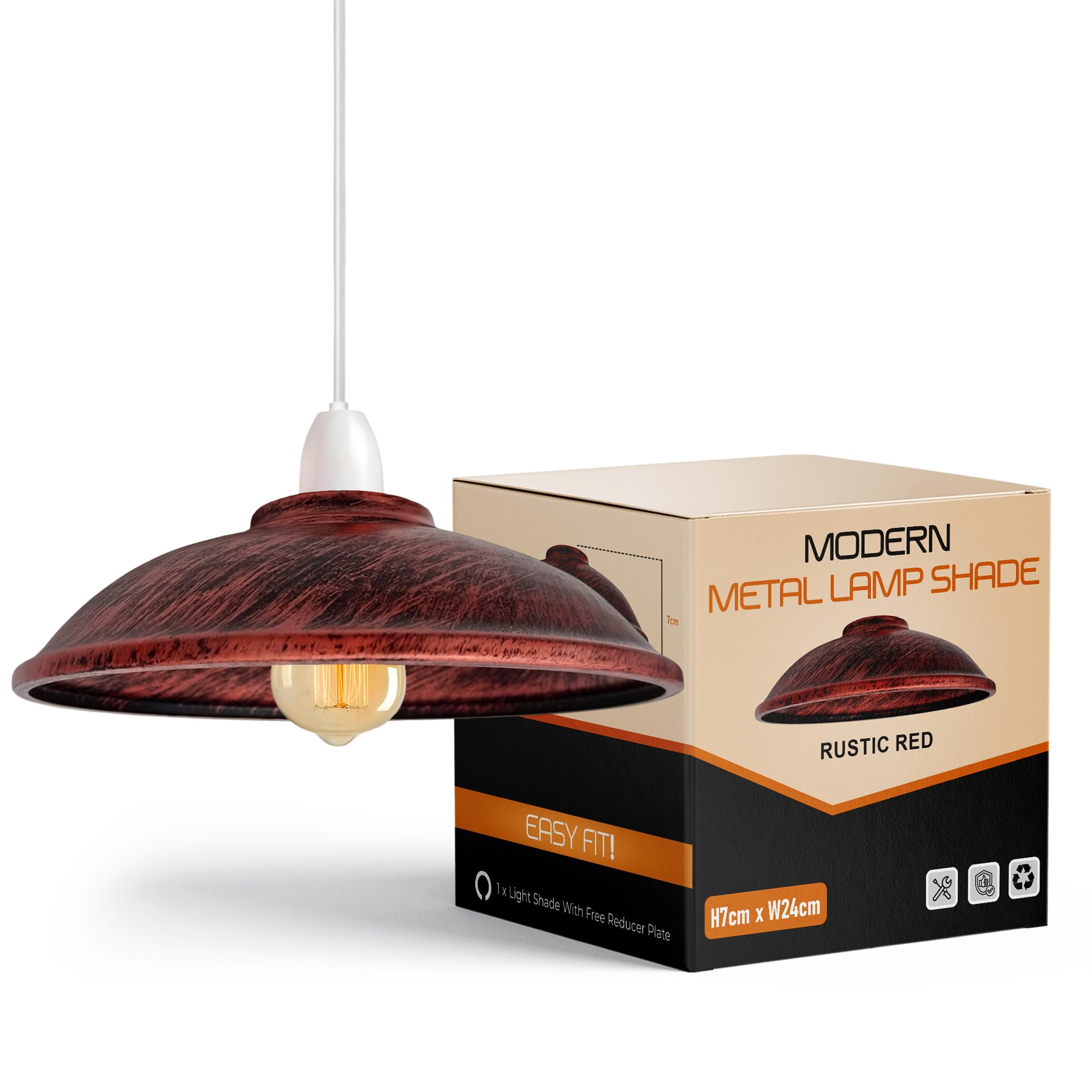 LEDSone Metal Lampshade, Easy Fit with 4cm Top Hole Modern Retro Vintage Pendant Light Shade for Kitchen, Living Room, Bedroom Cafe Decor Retro Lighting (Rustic Red)