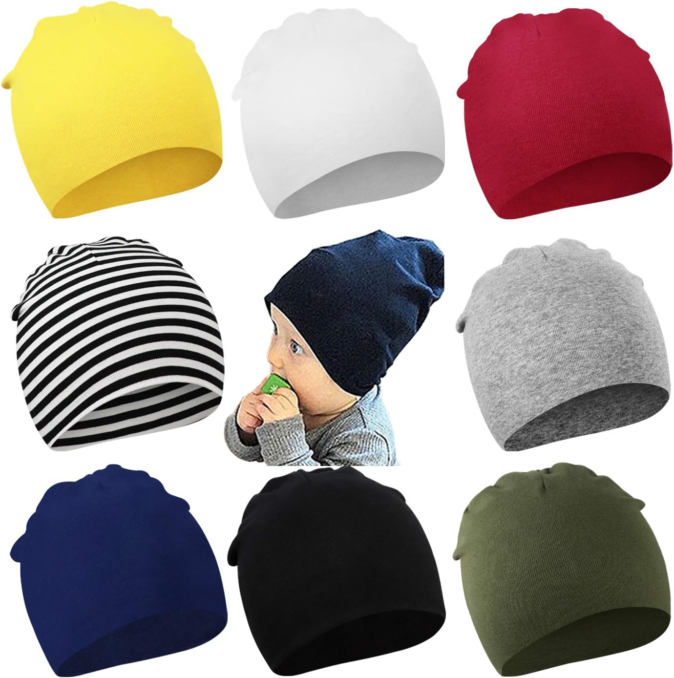 DRESHOW BQUBO 8 Pack Unisex Baby Beanie Hat Infant Toddler Kid Hats Baby Soft Cute Knit Cap Nursery Beanie